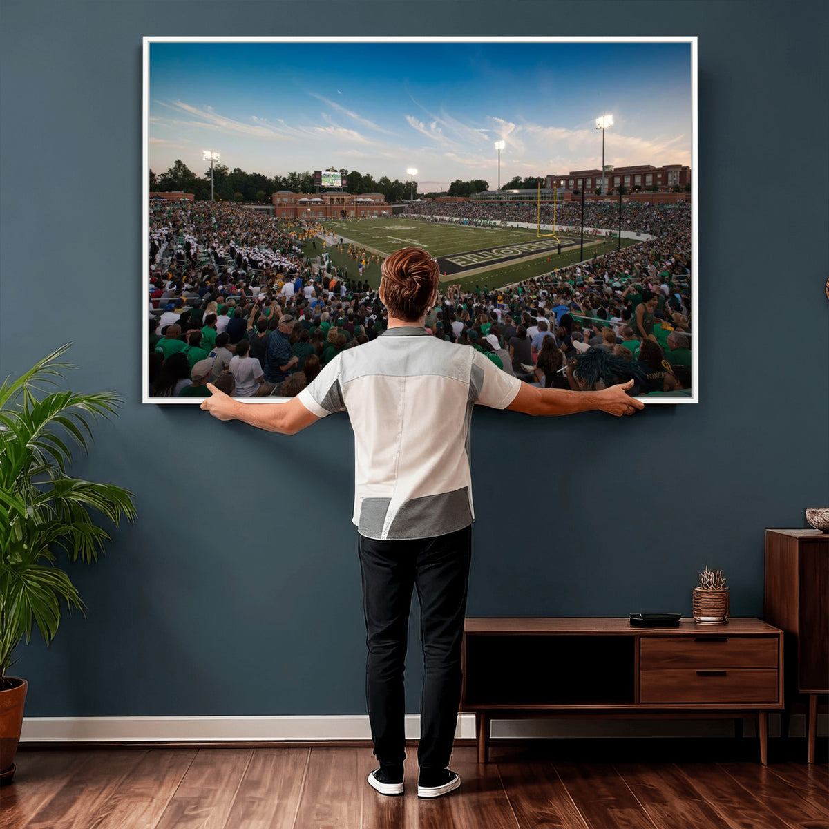 12290-MGV-CV-36X24 - University of Charlotte 49ers Football Team Print - Charlotte Jerry Richardson Stadium Wall Art