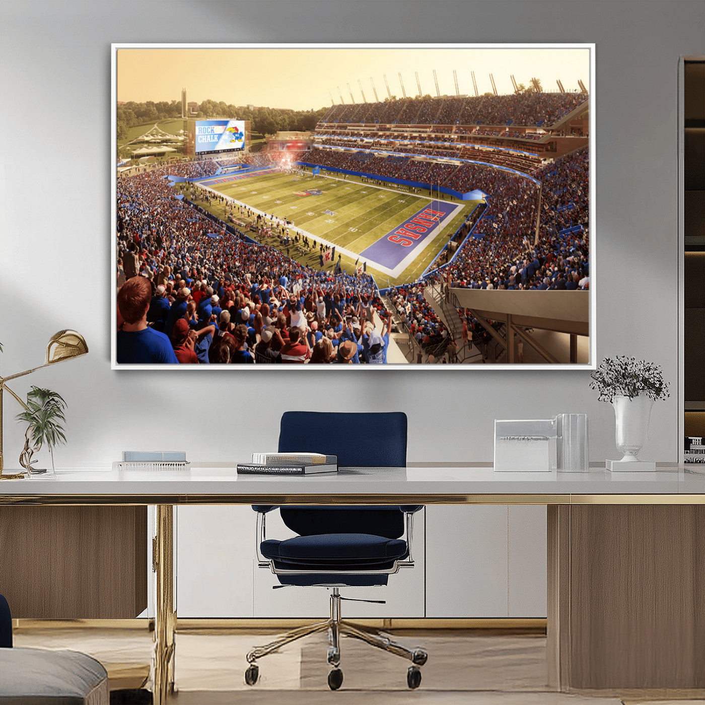 MGV-FC-36X24 - University of Kansas Jayhawks Football Team Print - Lawrence Kansas Memorial Stadium Wall Art Canvas