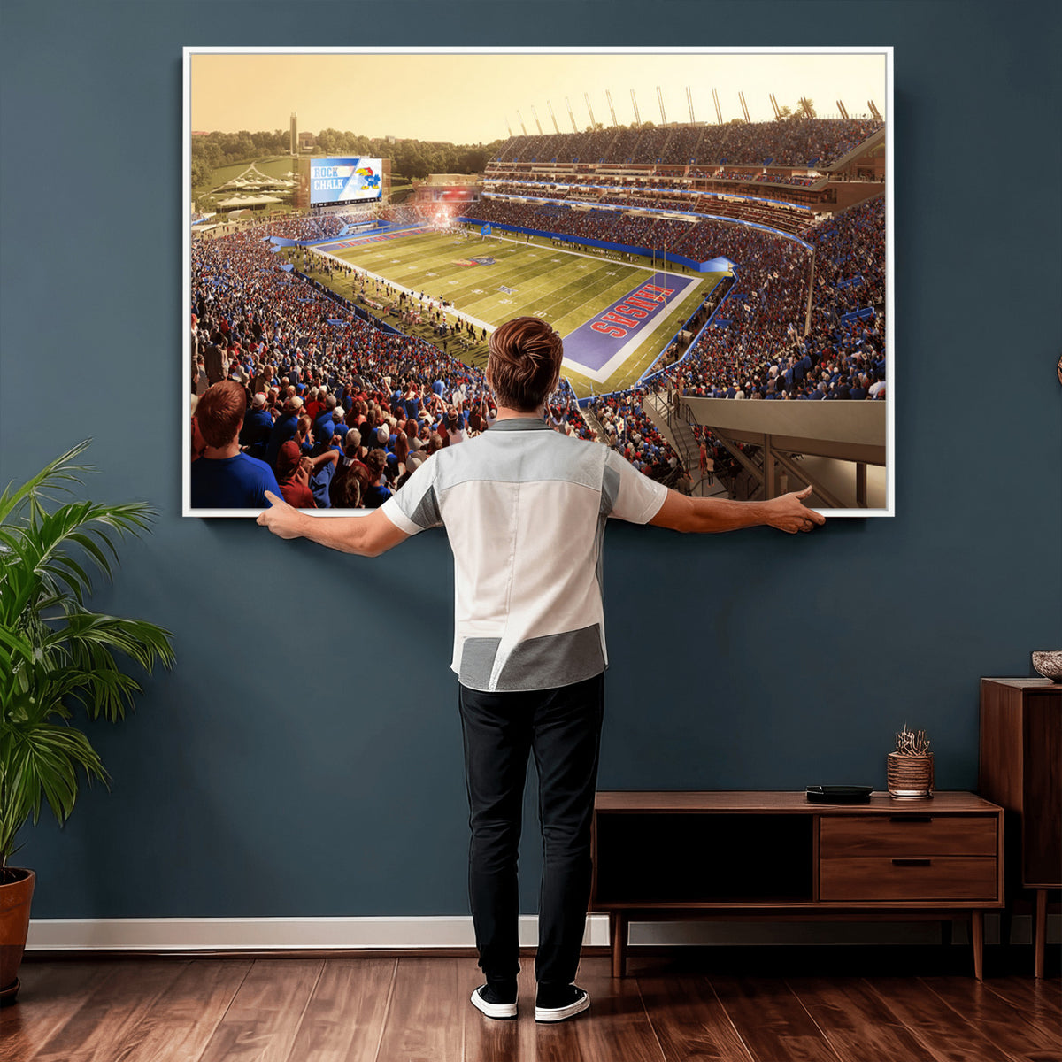 71731-MGV-CV-36X24 - University of Kansas Jayhawks Football Team Print - Lawrence Kansas Memorial Stadium Wall Art Canvas