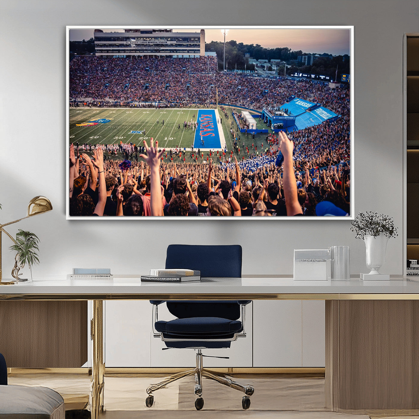 MGV-FC-36X24 - University of Kansas Jayhawks Football Team Art Print - Lawrence Kansas Memorial Stadium Wall Art
