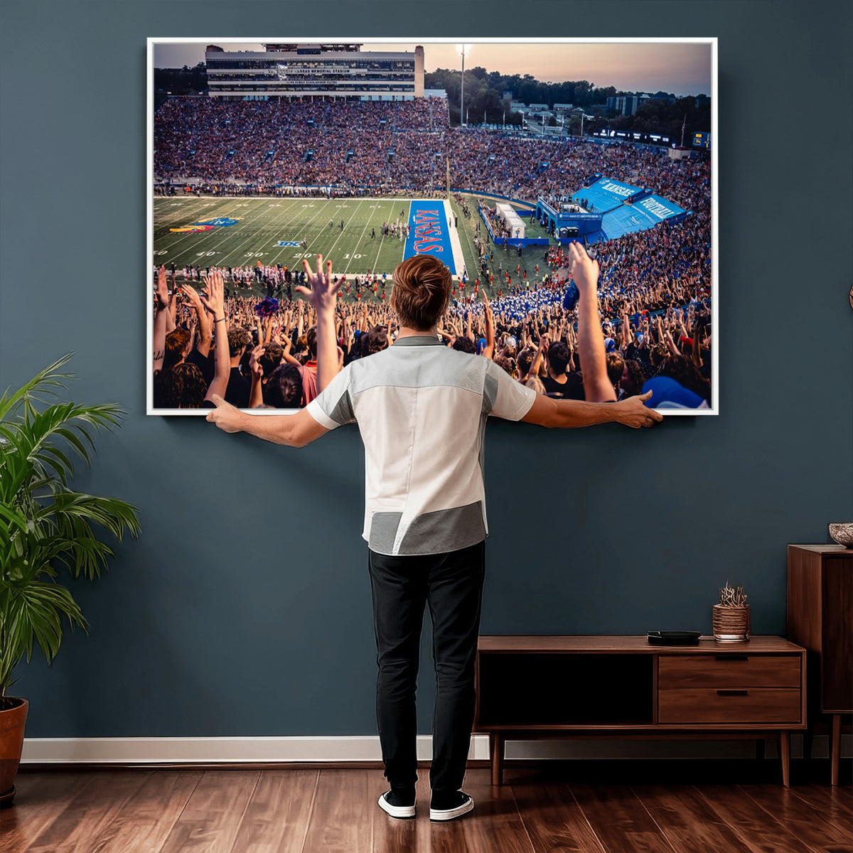 40169-MGV-CV-36X24 - University of Kansas Jayhawks Football Team Art Print - Lawrence Kansas Memorial Stadium Wall Art