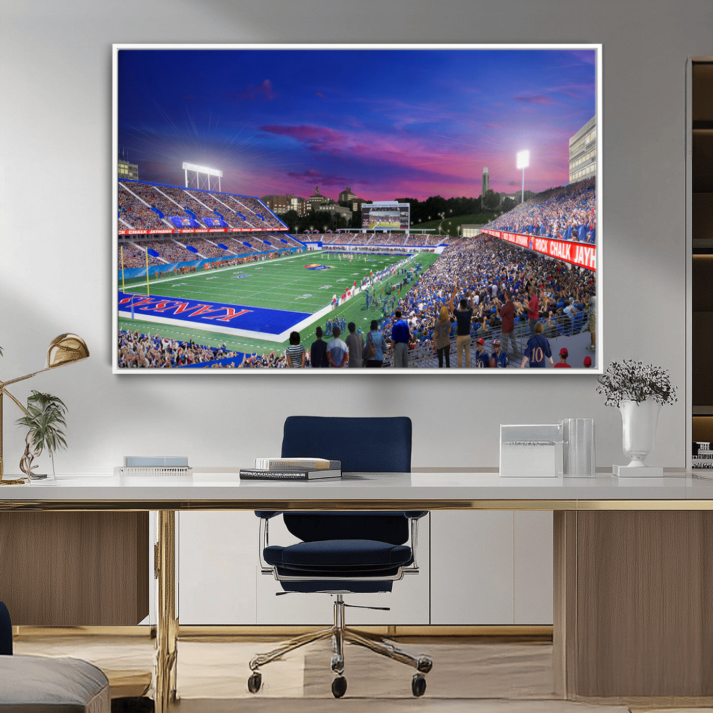 MGV-FC-36X24 - University of Kansas Jayhawks Football Team Print Canvas- Lawrence Kansas Memorial Stadium Wall Art