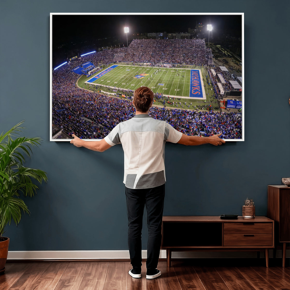 69760-MGV-CV-36X24 - University of Kansas Jayhawks Football Team Print - Lawrence Kansas Memorial Stadium Wall Art Canvas