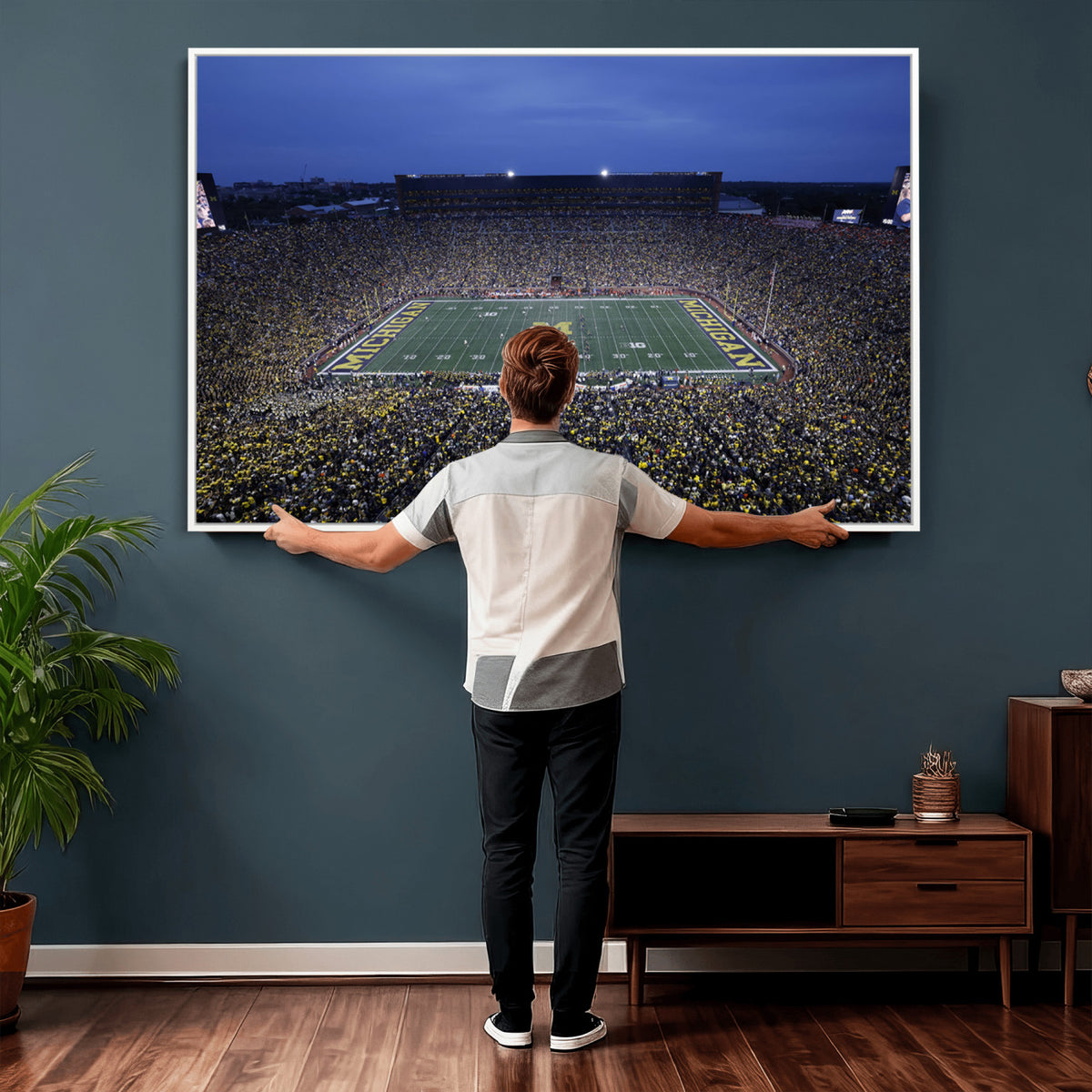 34202-MGV-CV-36X24 - University of Michigan Wolverines Football Team Print - Ann Arbor Michigan Stadium Wall Art Canvas
