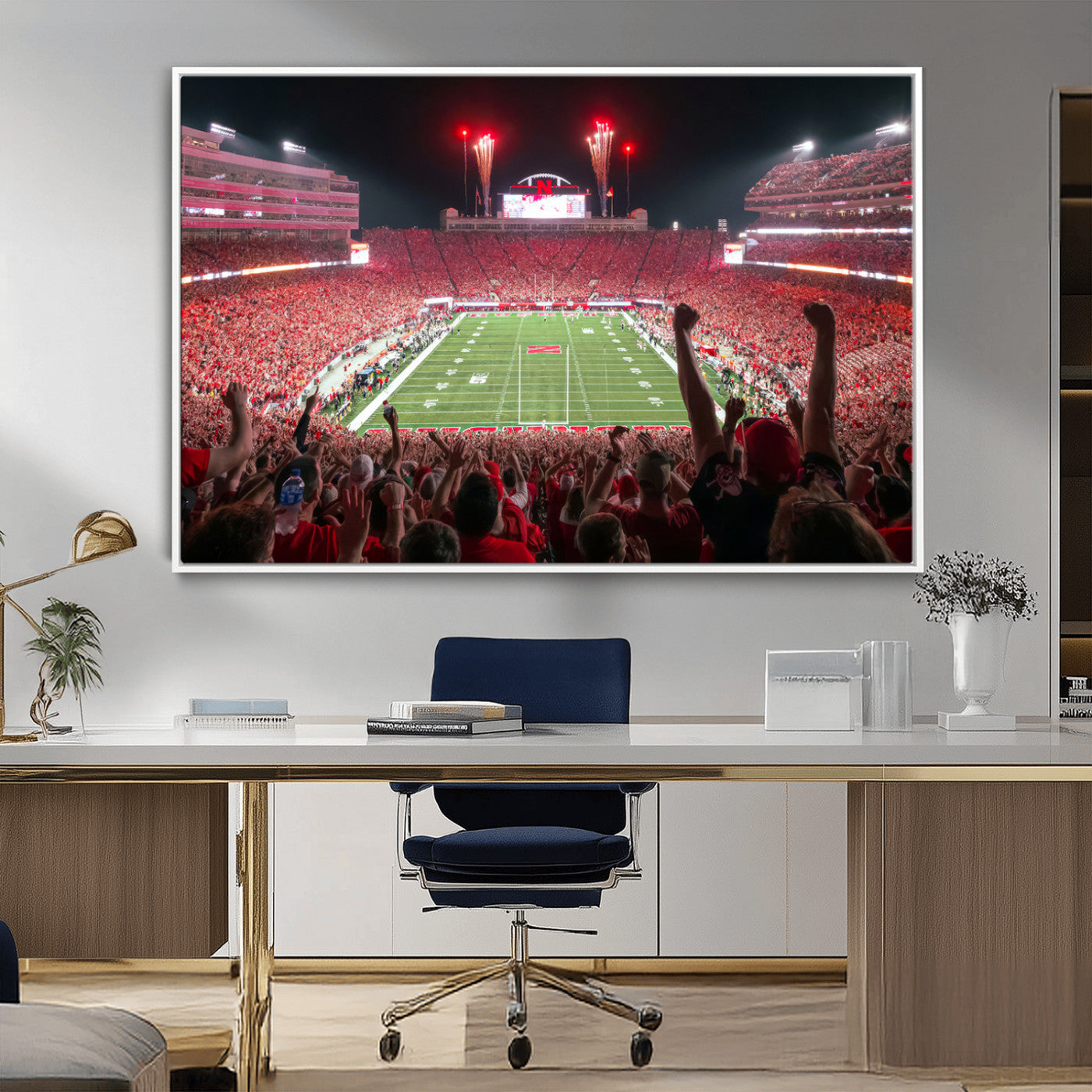 MGV-FC-36X24 - University of Nebraska Cornhuskers Football Team Print - Lincoln Memorial Stadium Wall Art Canvas