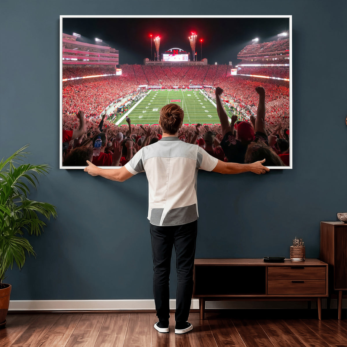 43351-MGV-CV-36X24 - University of Nebraska Cornhuskers Football Team Print - Lincoln Memorial Stadium Wall Art Canvas