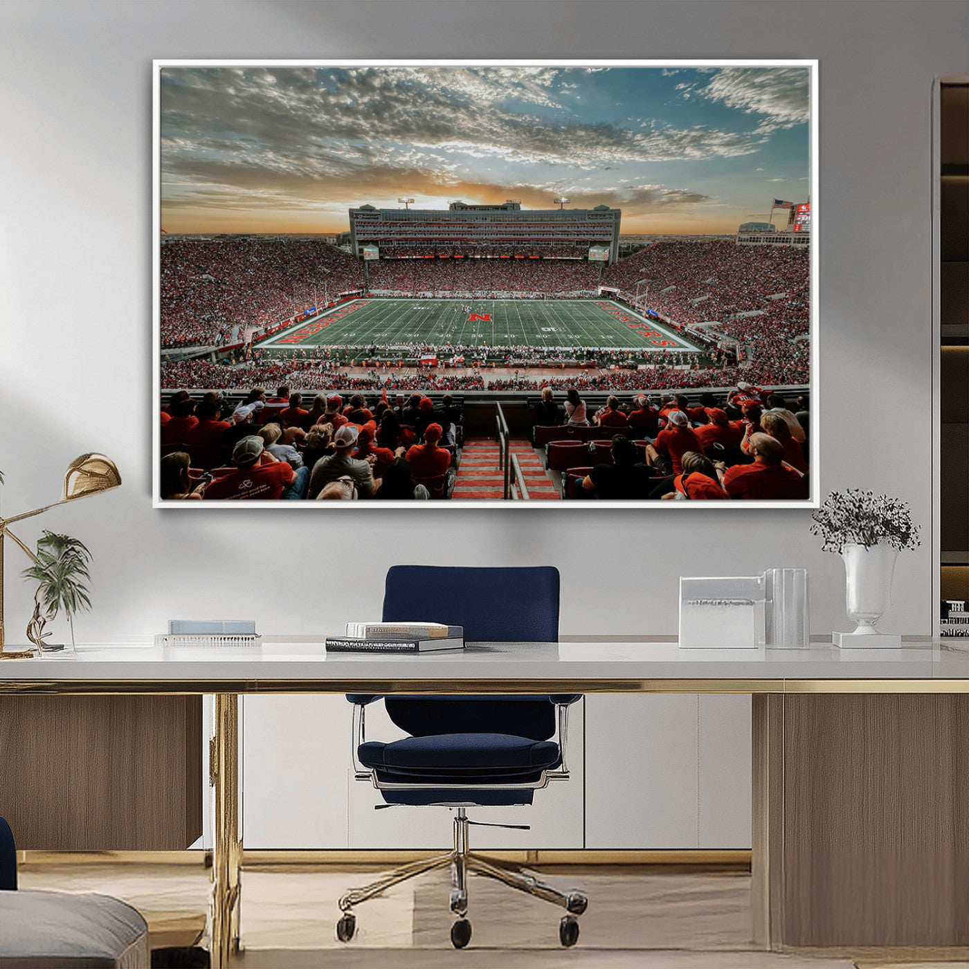 MGV-FC-36X24 - University of Nebraska Cornhuskers Football Team Print - Lincoln Memorial Stadium Art Canvas Print