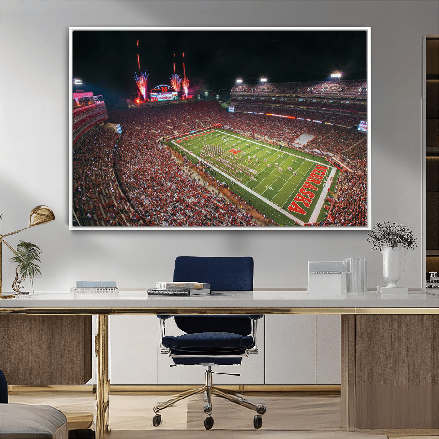 MGV-FC-36X24 - University of Nebraska Cornhuskers Football Team Print - Lincoln Memorial Stadium Wall Art Canvas
