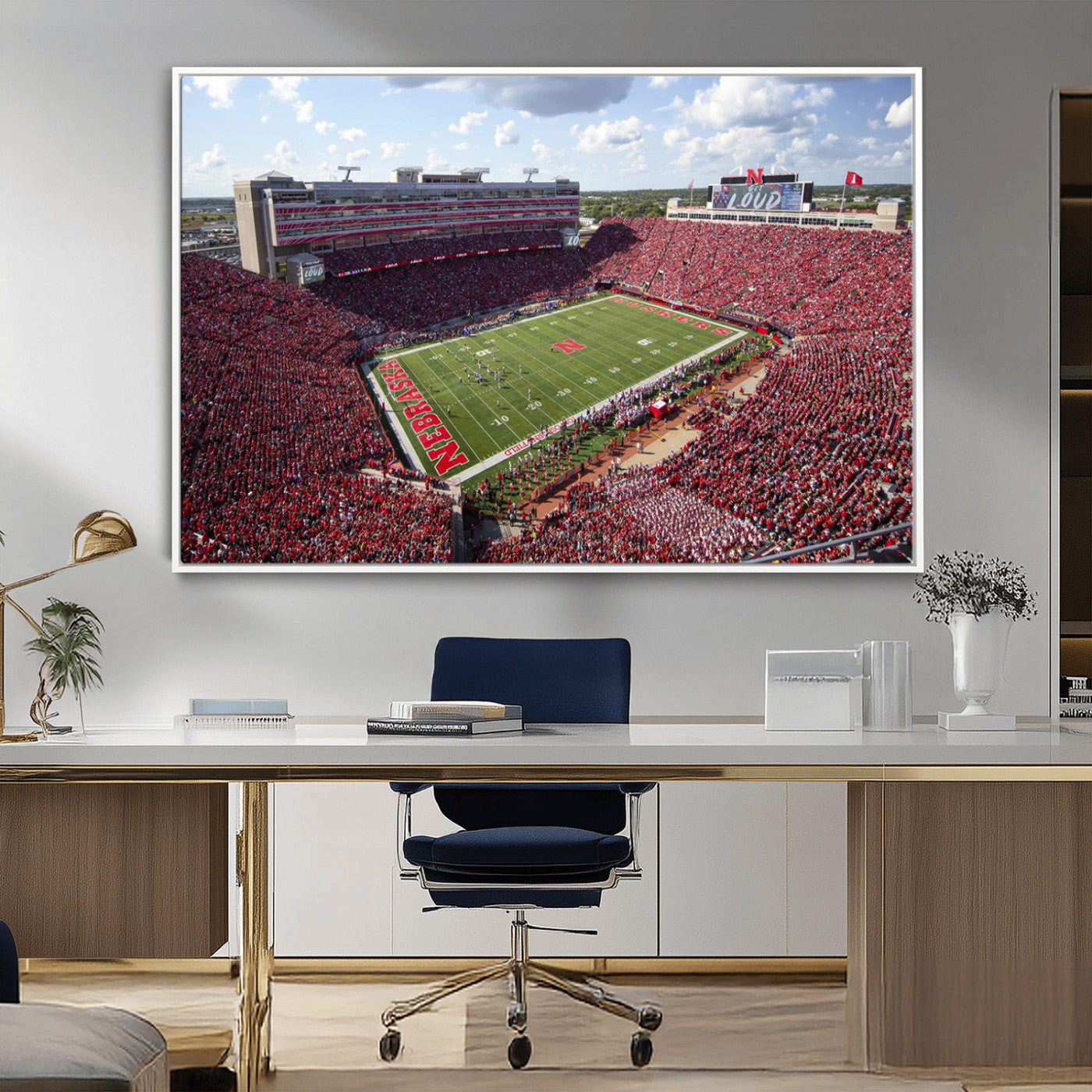 MGV-FC-36X24 - University of Nebraska Cornhuskers Football Team Print - Lincoln Memorial Stadium Wall Art Canvas