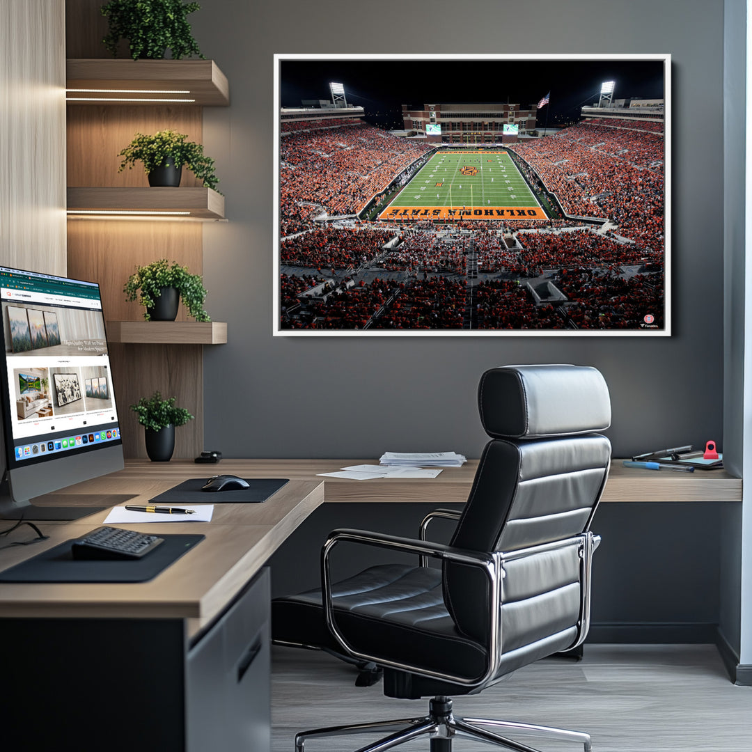 Oklahoma State Cowboys Football Team Print - Stillwater Boone Pickens Stadium Wall Art Canvas Print