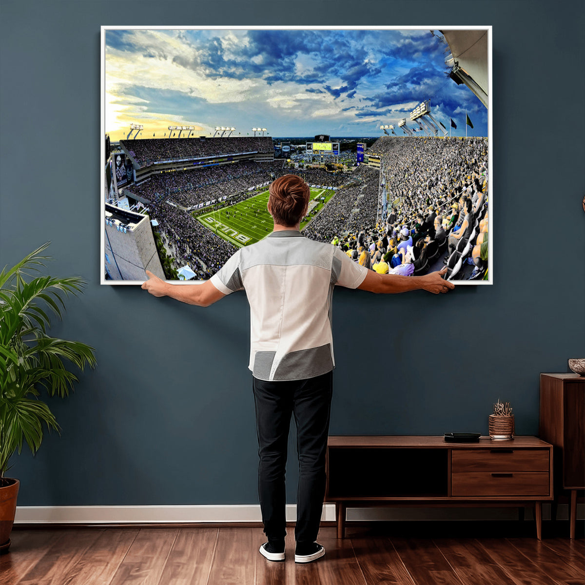 23788-MGV-CV-36X24 - Framed USF Bulls Football Team Print - Tampa Raymond James Stadium Wall Art Canvas Print