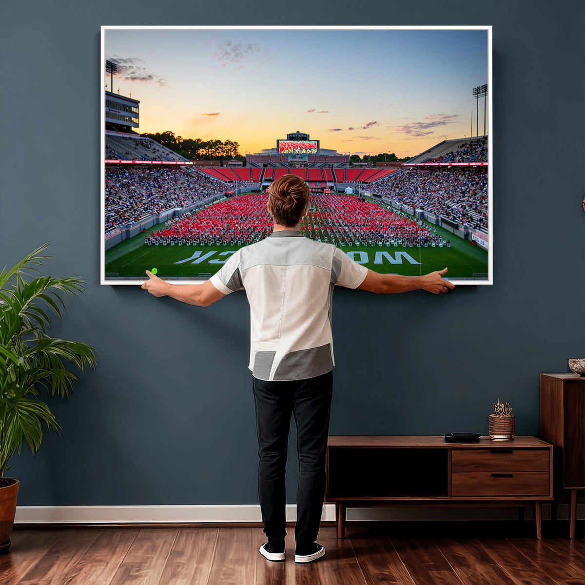 35266-MGV-CV-36X24 - NC State Wolfpack Football Team Print Wall Art - Raleigh Carter-Finley Stadium Wall Art Canvas Print