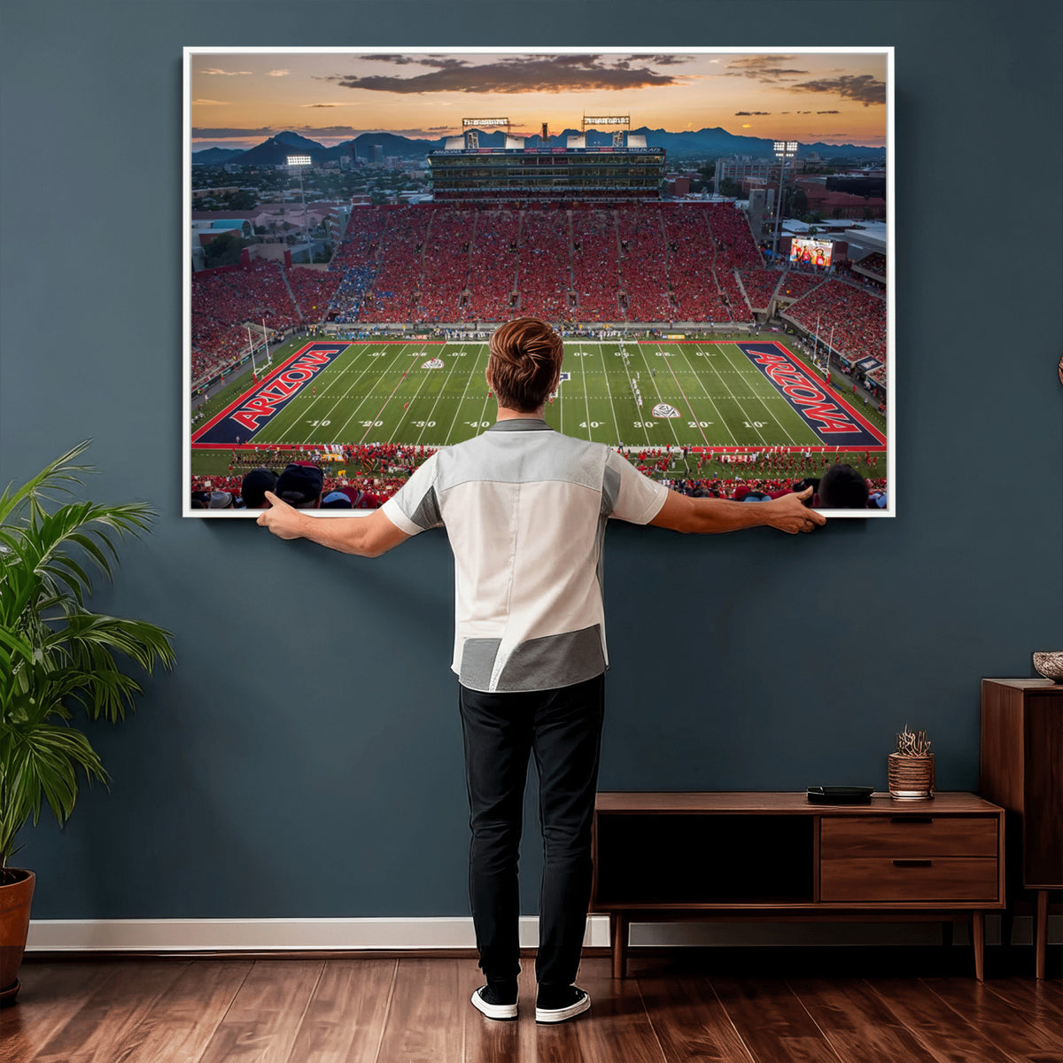 99722-MGV-CV-36X24 - Framed Arizona Wildcats Football Team Print - Tucson Arizona Stadium Wall Art Canvas Print