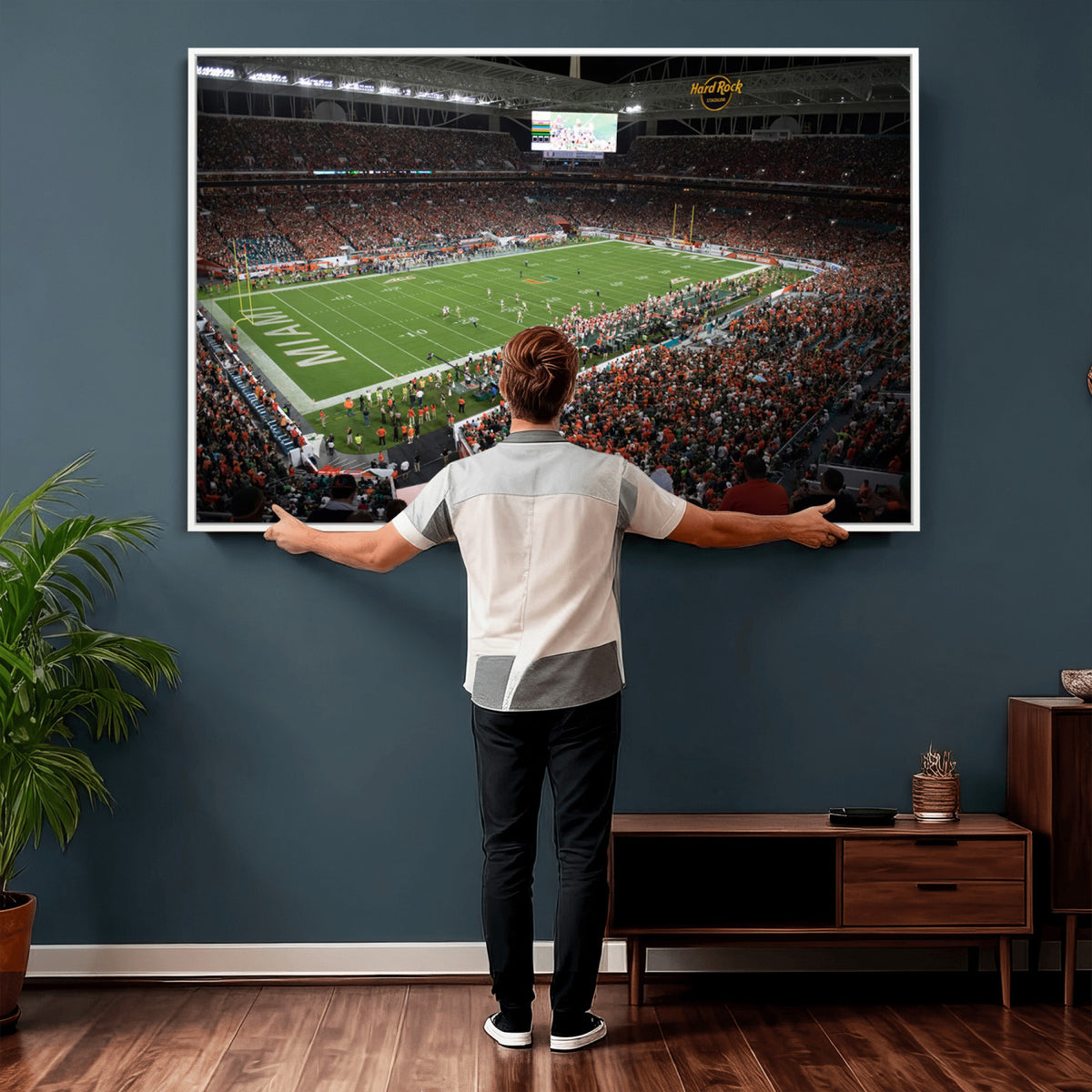 33698-PAN-FL-20X10 - Miami Hurricanes Football Team Print Canvas- Miami Hard Rock Stadium Wall Art Canvas Print