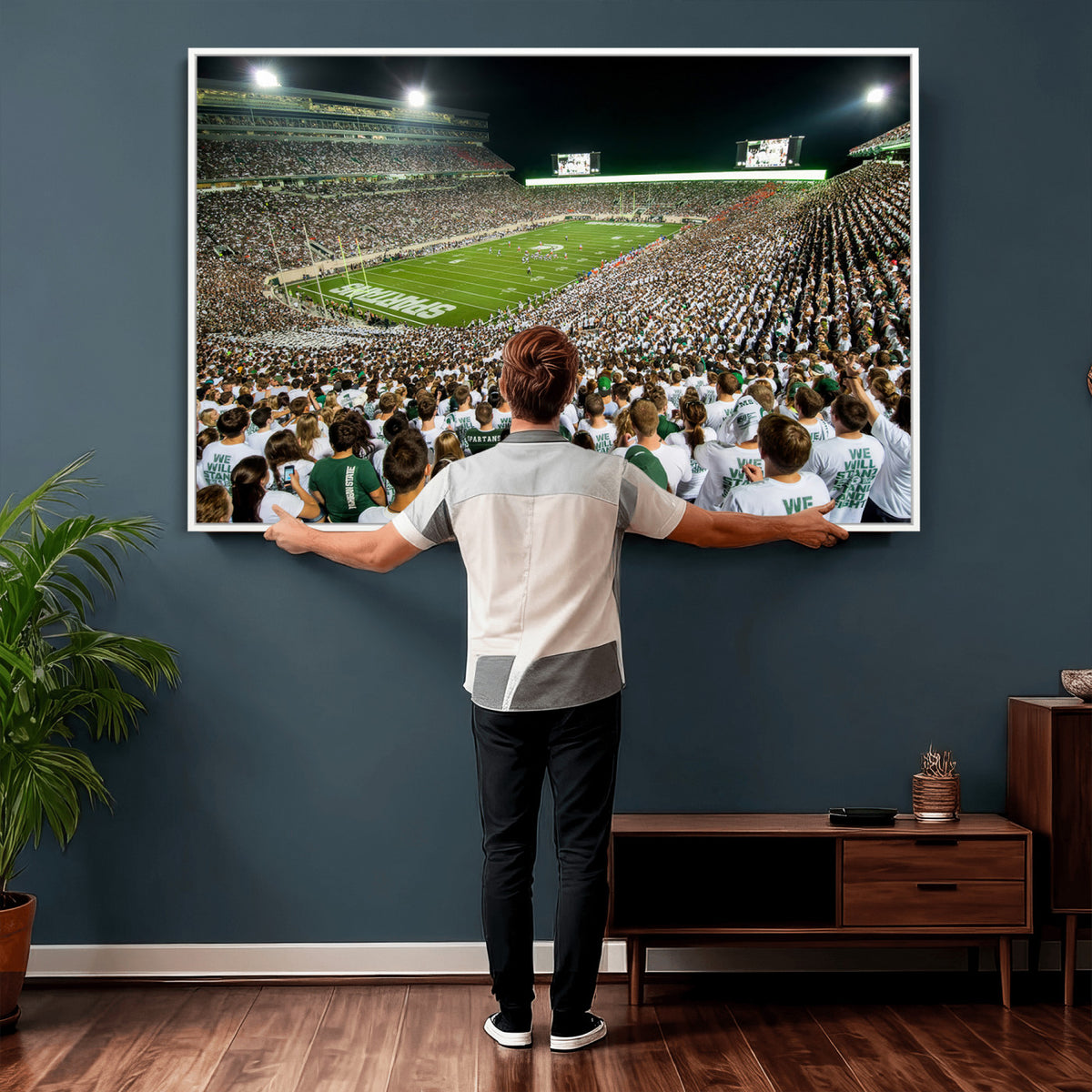 30457-PAN-FL-20X10 - Michigan State Spartans Football Canvas Print - East Lansing Spartan Stadium Wall Art Canvas Print