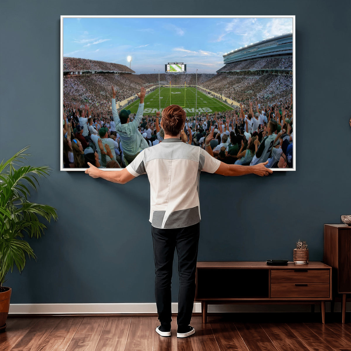 73105-PAN-FL-20X10 - Michigan State Spartans Football Team Art Print - East Lansing Spartan Stadium Wall Art Canvas Print