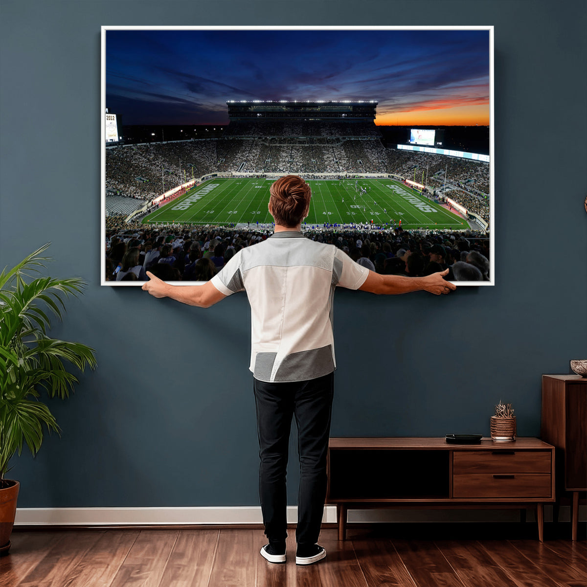 49074-PAN-FL-20X10 - Michigan State Spartans Football Team Print - East Lansing Spartan Stadium Canvas Print