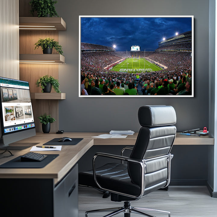 Michigan State Spartans Football Team Print - East Lansing Spartan Stadium Wall Art Canvas Print