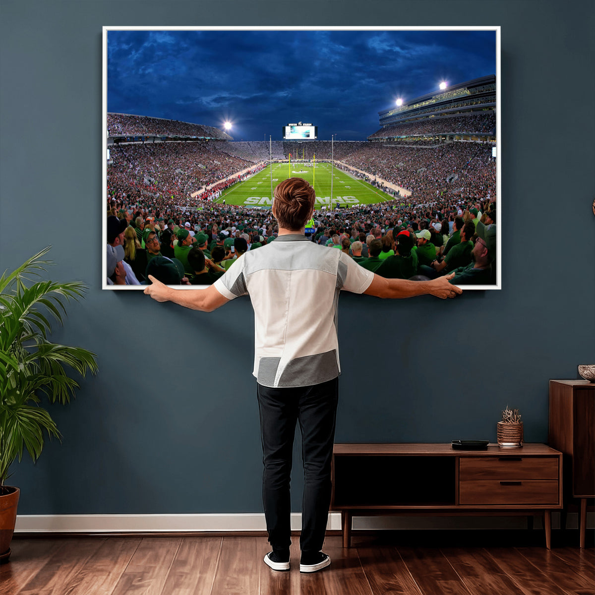 35248-PAN-FL-20X10 - Michigan State Spartans Football Team Print - East Lansing Spartan Stadium Wall Art Canvas Print