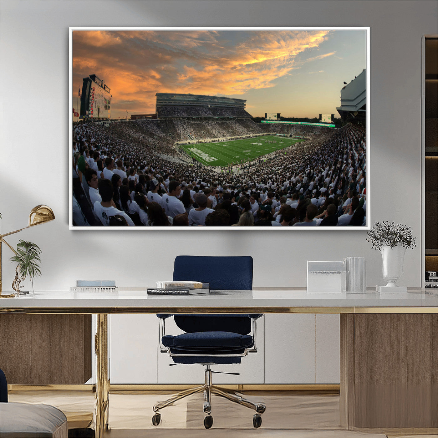 MGV-FC-36X24 - Michigan State Spartans Football Team Print - East Lansing Spartan Stadium Wall Art Canvas Print