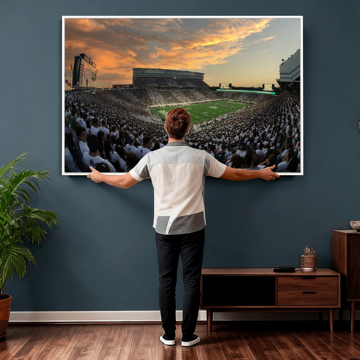 99155-PAN-FL-20X10 - Michigan State Spartans Football Team Print - East Lansing Spartan Stadium Wall Art Canvas Print