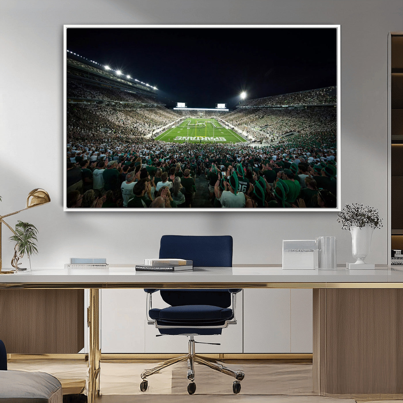 MGV-FC-36X24 - Framed Michigan State Spartans Football Team Print - East Lansing Spartan Stadium Wall Art Canvas