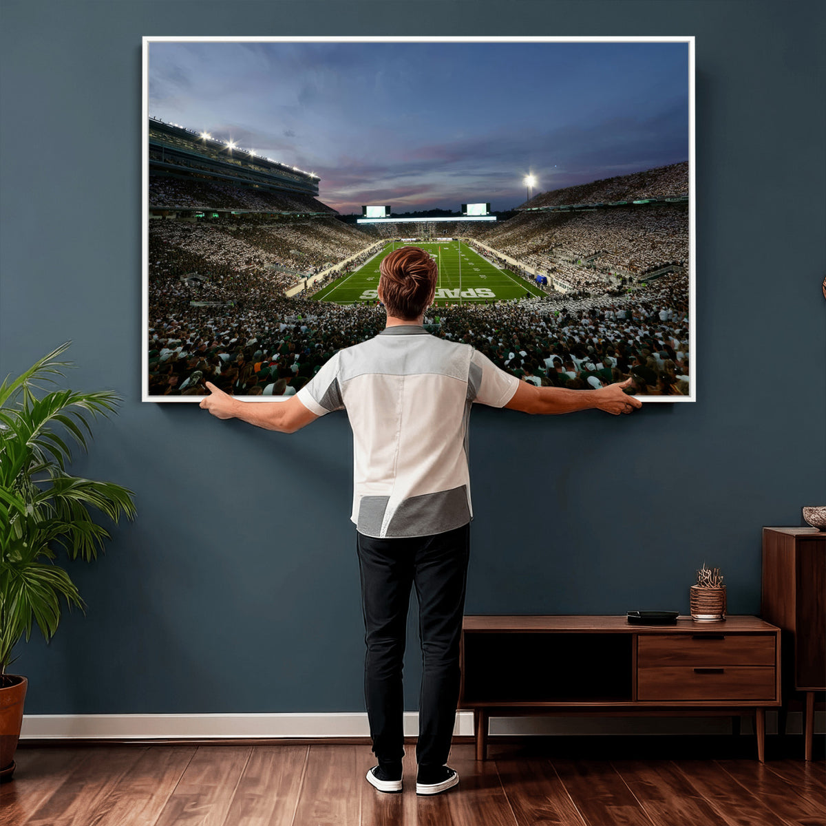90831-PAN-FL-20X10 - Michigan State Spartans Football Team Print - East Lansing Spartan Stadium Canvas Print