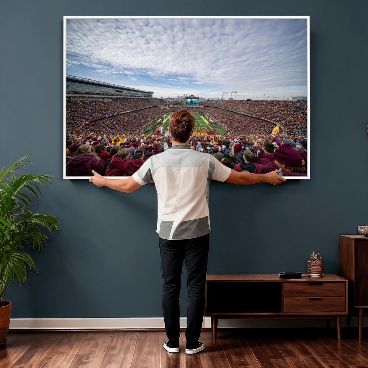 38459-PAN-FL-20X10 - University of Minnesota Golden Gophers Football Team Print - Minneapolis Huntington Bank Stadium Art