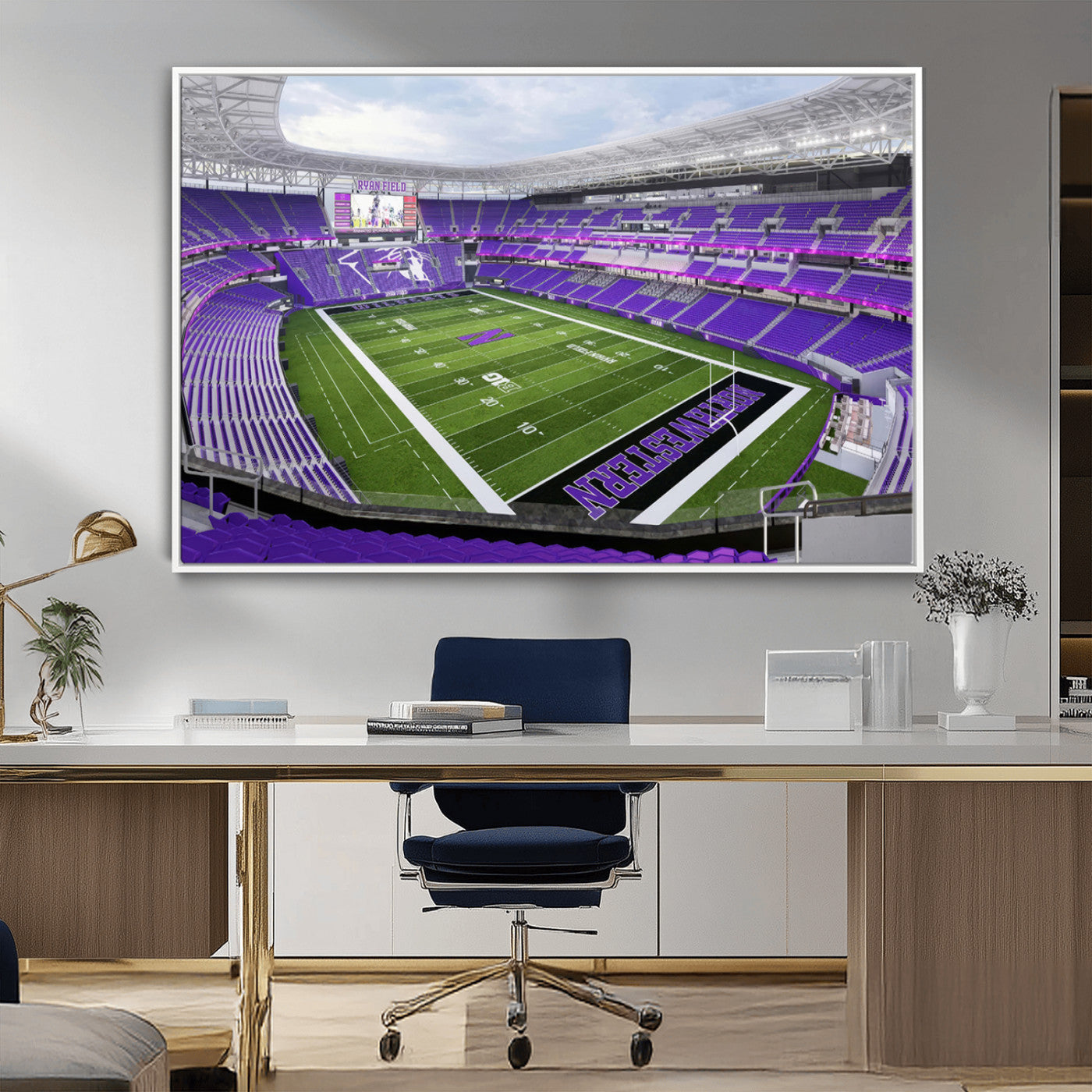 MGV-FC-36X24 - Northwestern University Wildcats Football Team Print - Evanston Ryan Field Wall Art Canvas Print