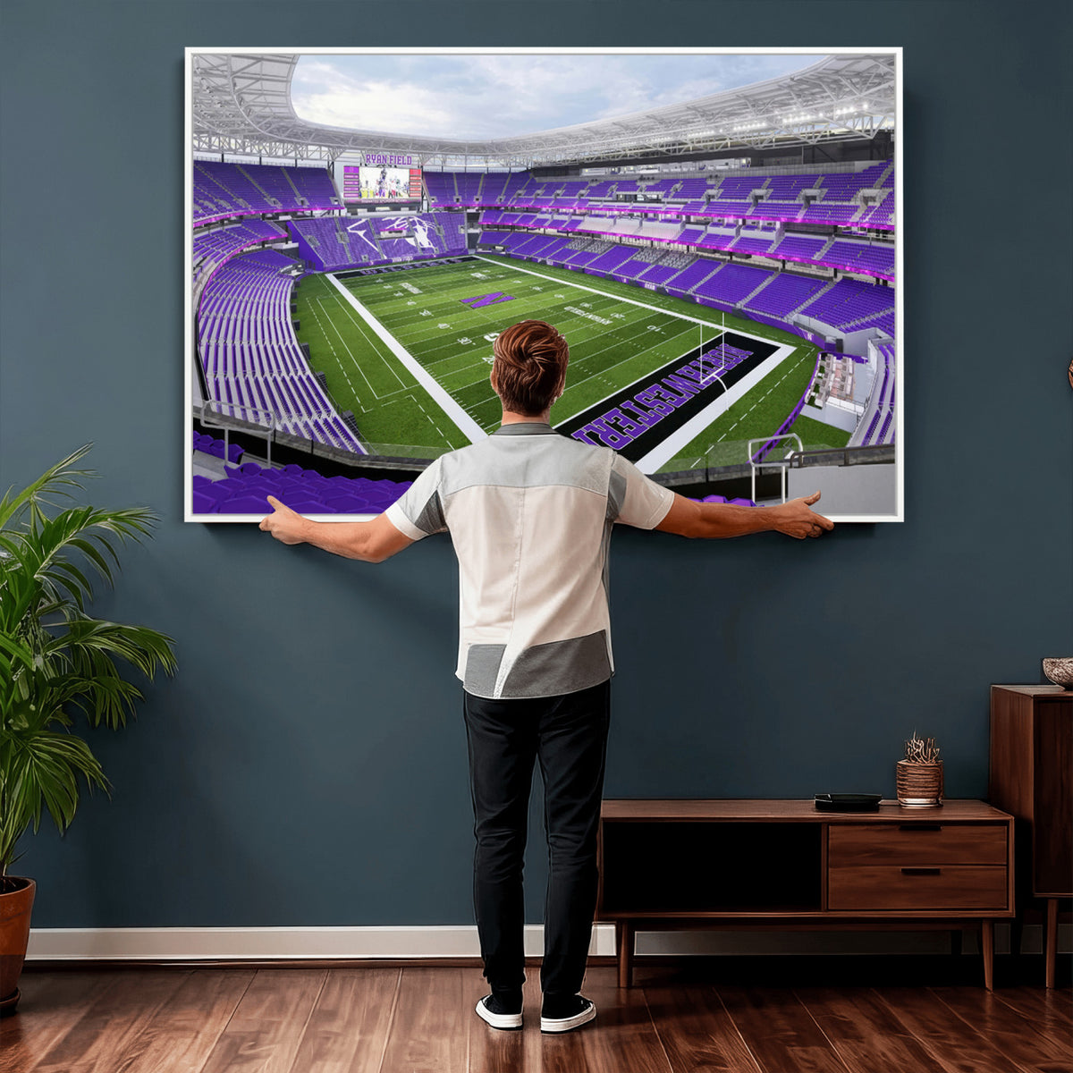 49190-MGV-CV-36X24 - Northwestern University Wildcats Football Team Print - Evanston Ryan Field Wall Art Canvas Print