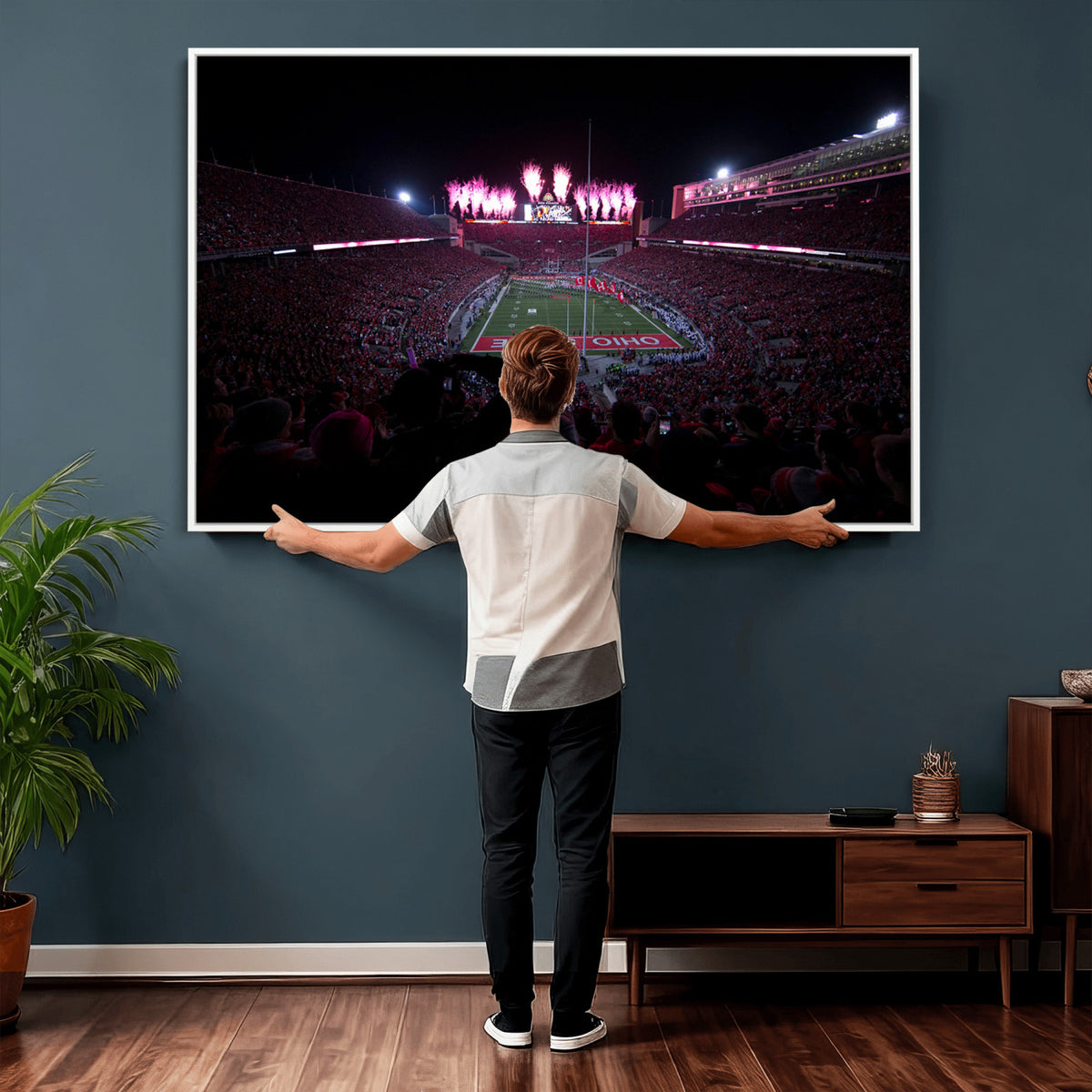 20483-PAN-FL-20X10 - Ohio State University Buckeyes Football Team Print - Columbus Ohio Stadium Wall Art Canvas Print