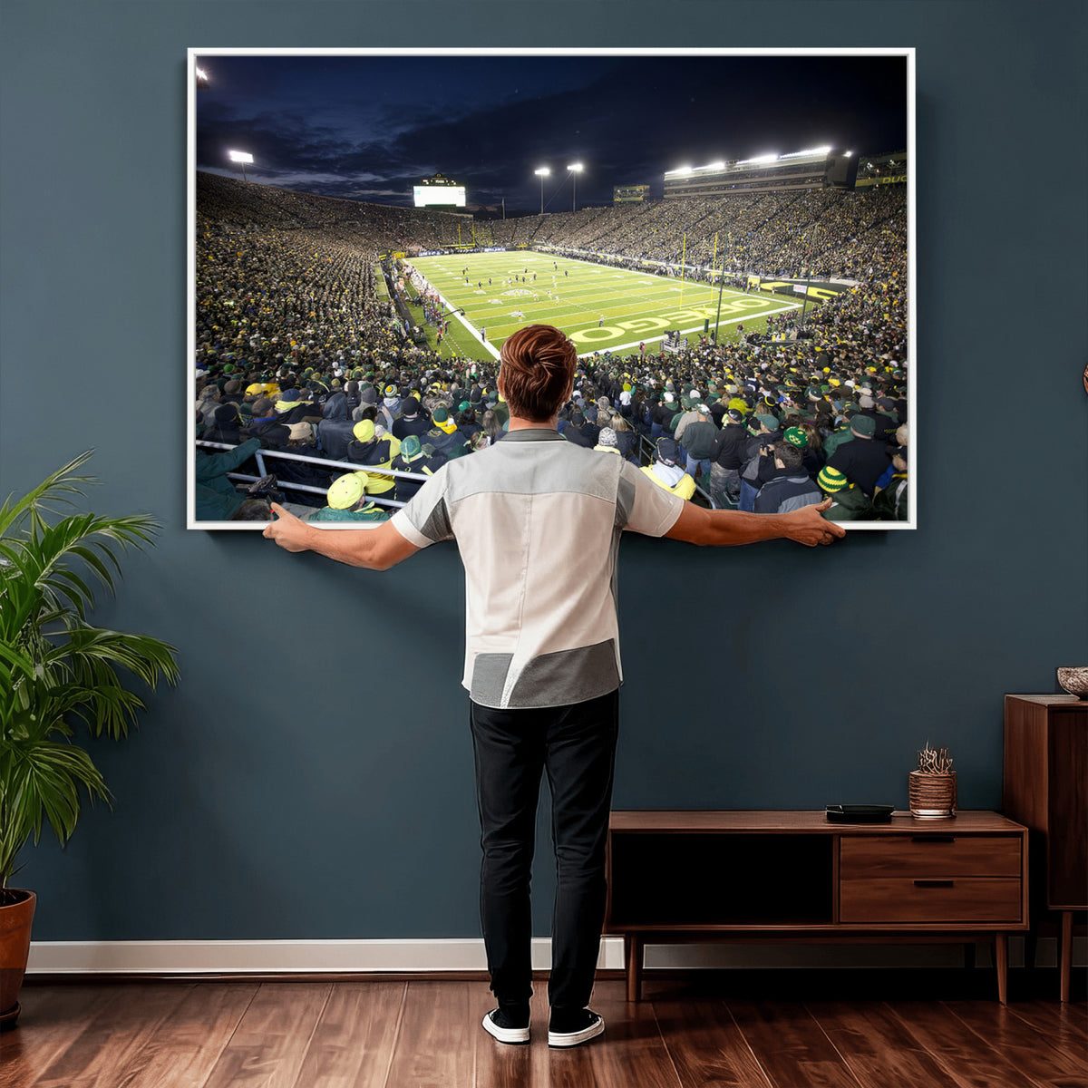 48756-PAN-FL-20X10 - University of Oregon Ducks Football Team Print - Eugene Autzen Stadium Wall Art Canvas Print