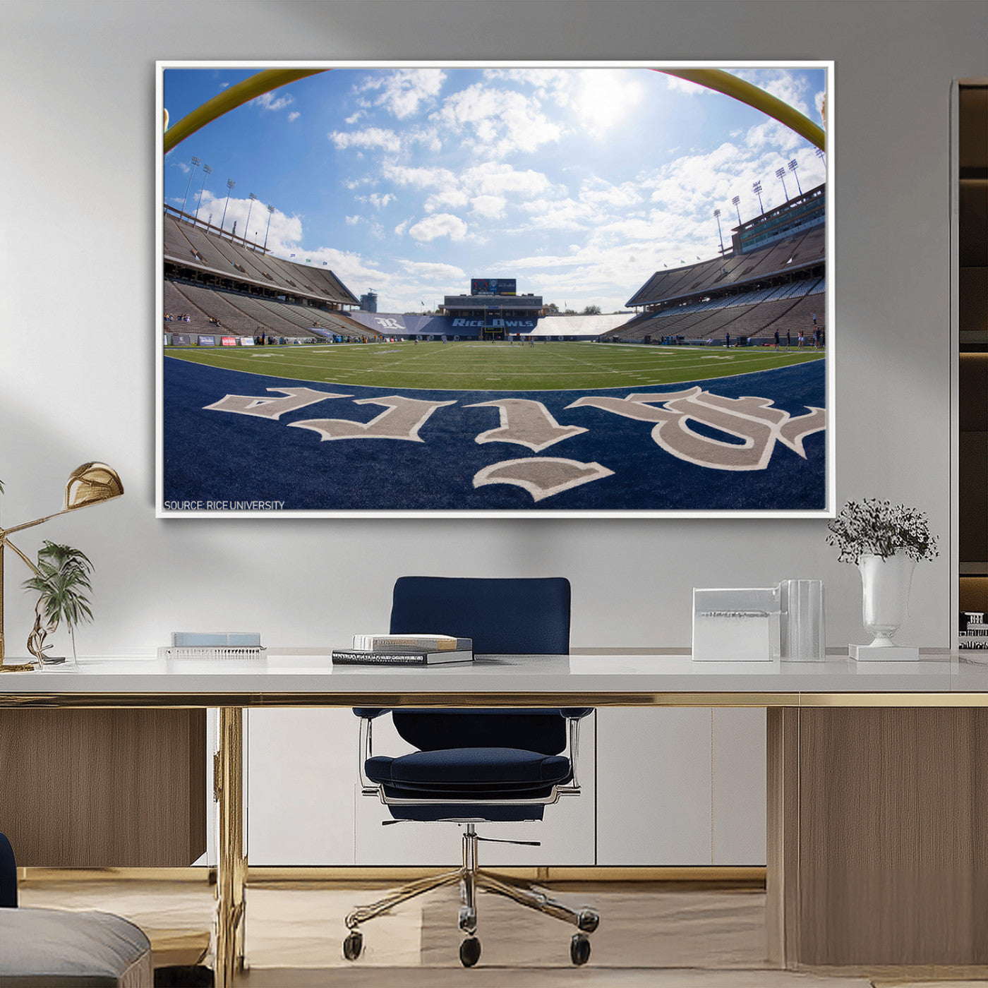 MGV-FC-36X24 - Rice University Owls Football Team Print - Houston Rice Stadium Wall Art Canvas Print