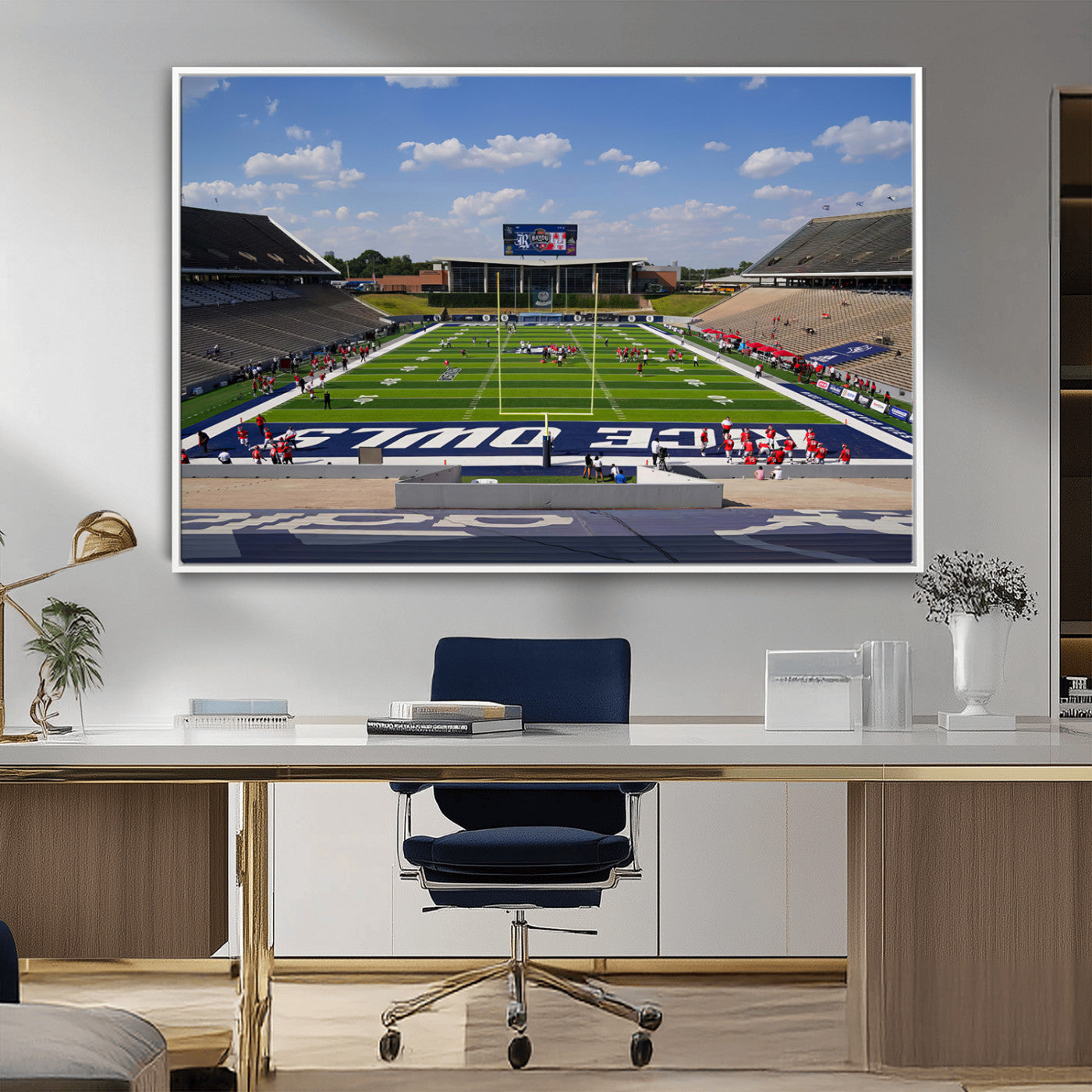 MGV-FC-36X24 - Rice University Owls Football Team Print - Houston Rice Stadium Wall Art Canvas Print