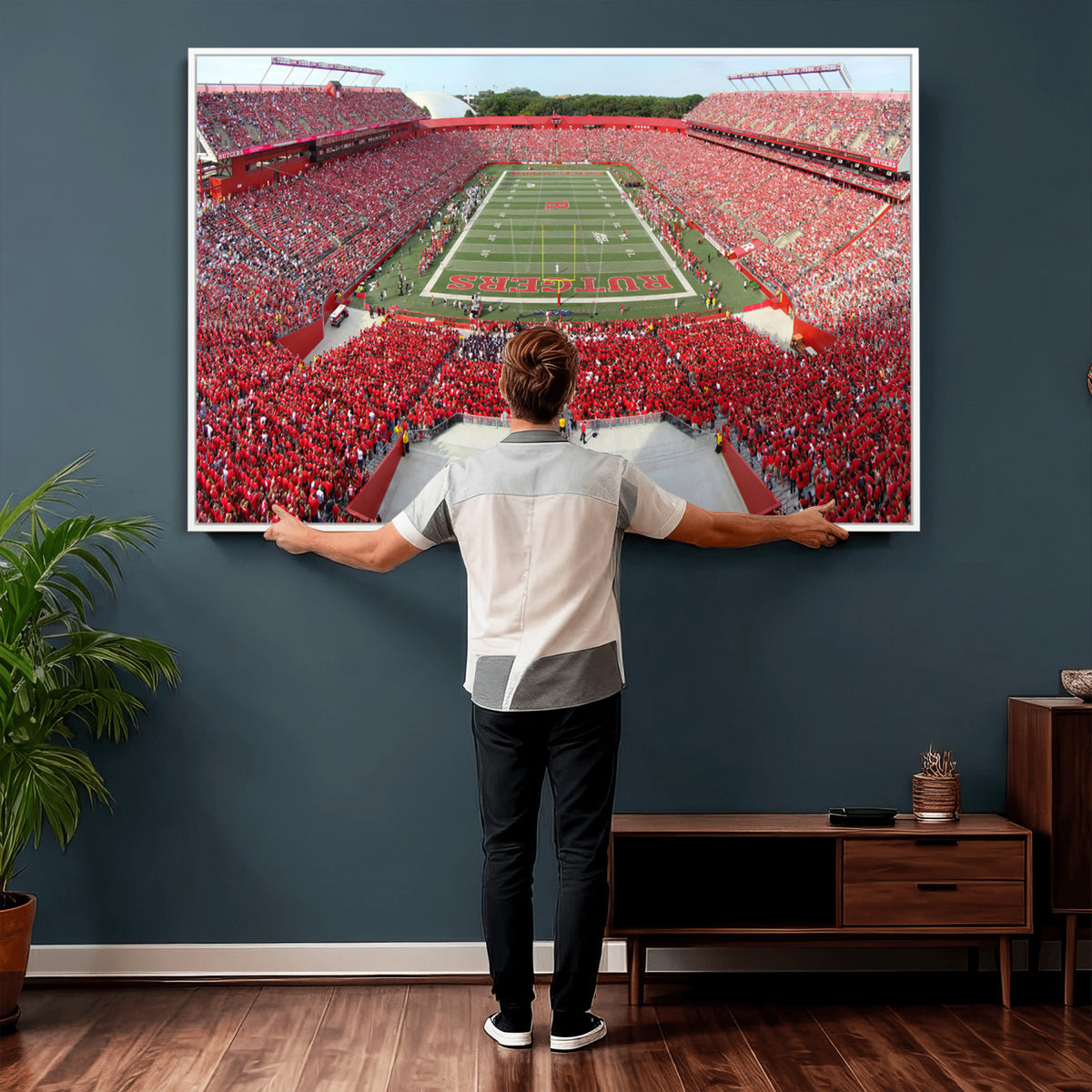 90818-PAN-FL-20X10 - Rutgers Scarlet Knights Football Team Print - Piscataway SHI Stadium Wall Art Canvas Print