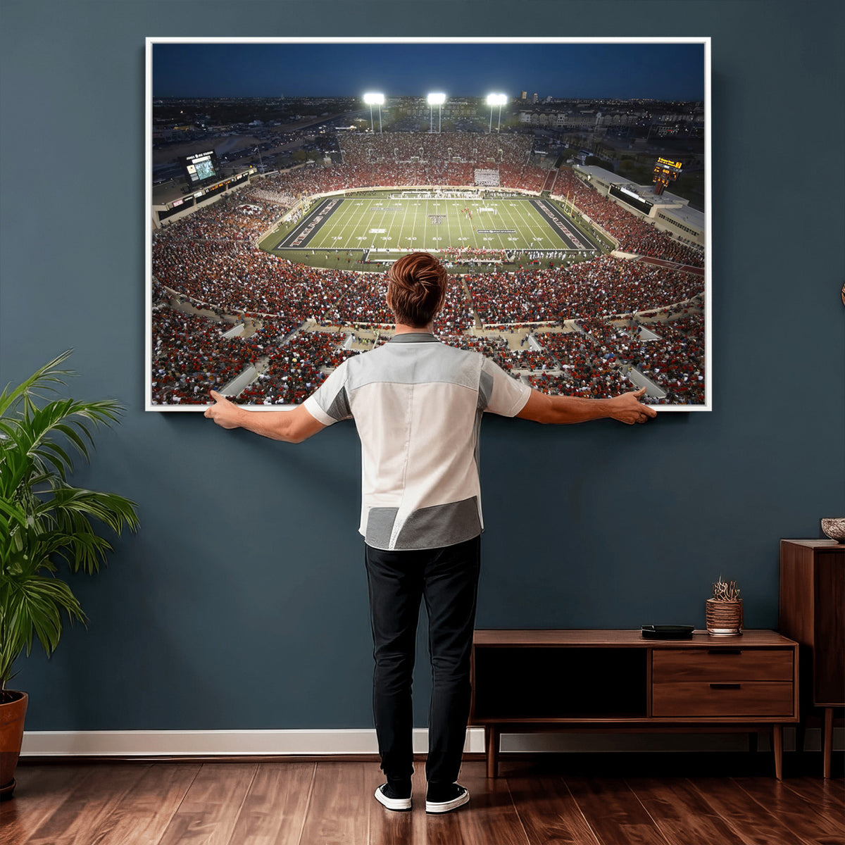 55763-MGV-CV-36X24 - Texas Tech Red Raiders Football Team Print, Lubbock Jones AT&T Stadium, Framed and Ready to Hang