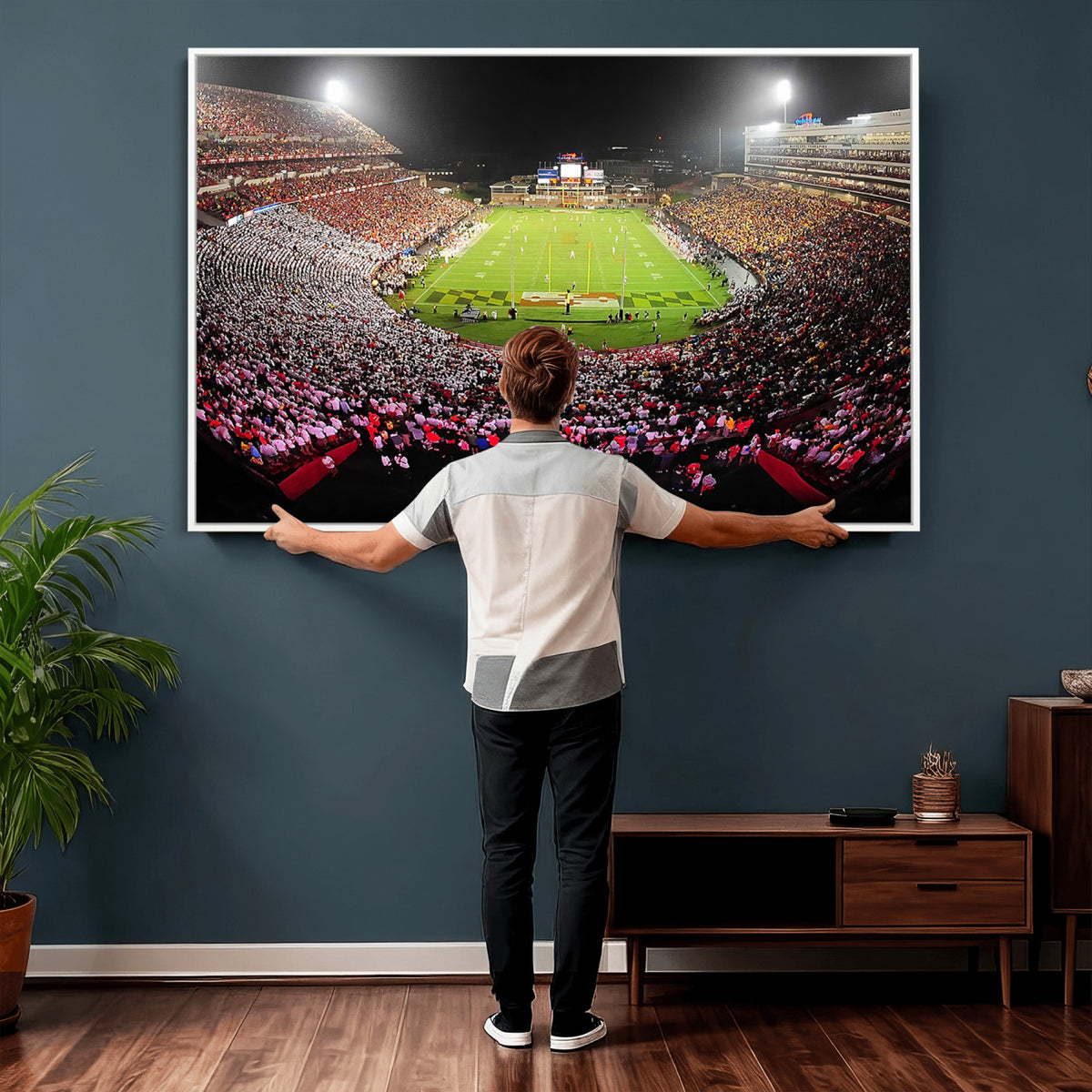 12091-PAN-FL-20X10 - University of Maryland Terrapins Football Team Print - College Park SECU Stadium Wall Art Canvas