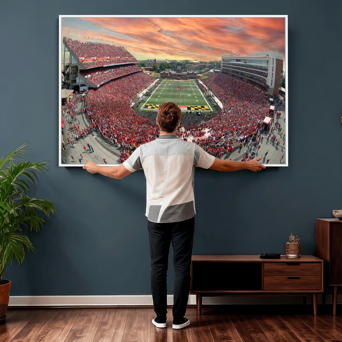 24140-PAN-FL-20X10 - University of Maryland Terrapins Football Team Print - College Park SECU Stadium Wall Art Canvas