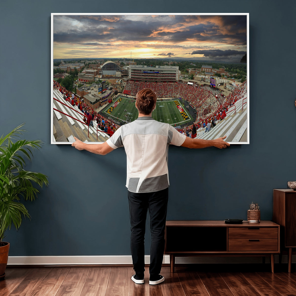 29993-PAN-FL-20X10 - University of Maryland Terrapins Football Team Print - College Park SECU Stadium Wall Art Canvas