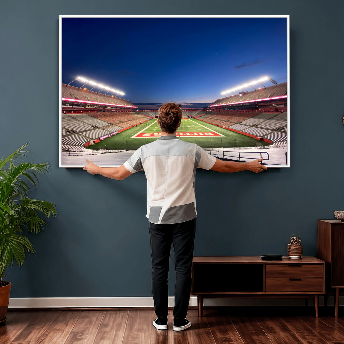 15051-MGV-CV-36X24 - Rutgers Scarlet Knights Football Team Print, Piscataway SHI Stadium