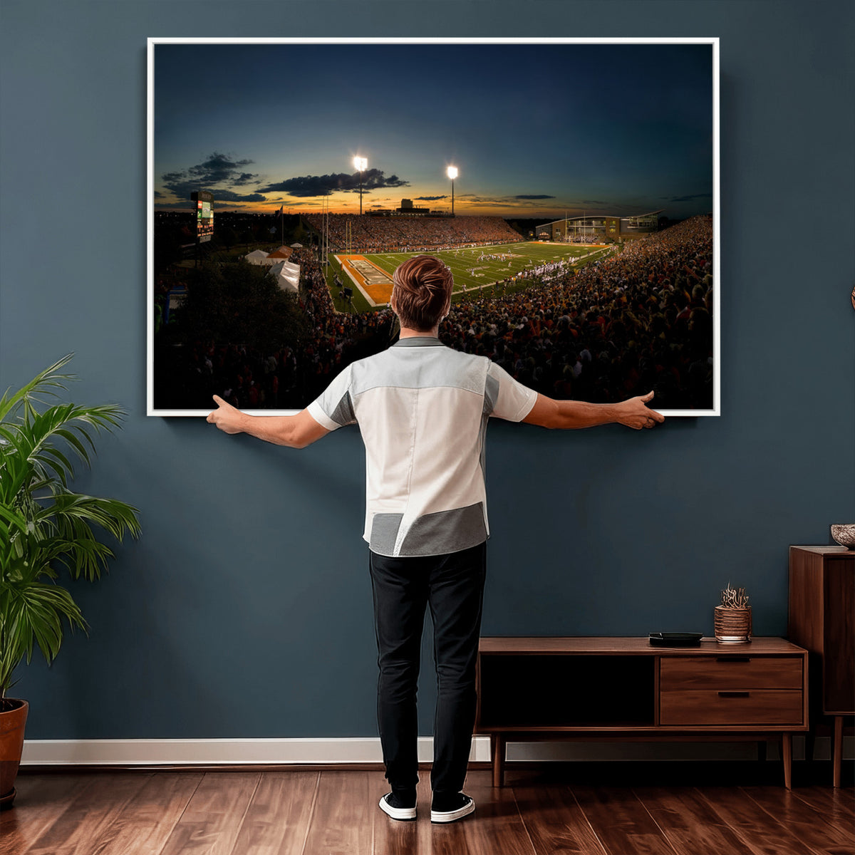 15980-PAN-FL-20X10 - Ball State Cardinals Football Team Print - Muncie Scheumann Stadium Wall Art Canvas Print