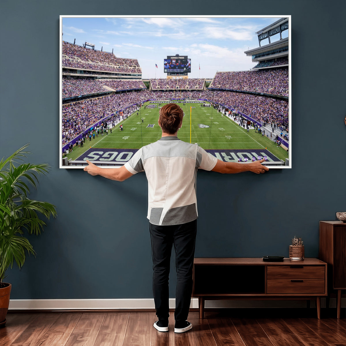 27650-PAN-FL-20X10 - TCU Horned Frogs Football Team Print - Fort Worth Amon G. Carter Stadium Wall Art Canvas Print
