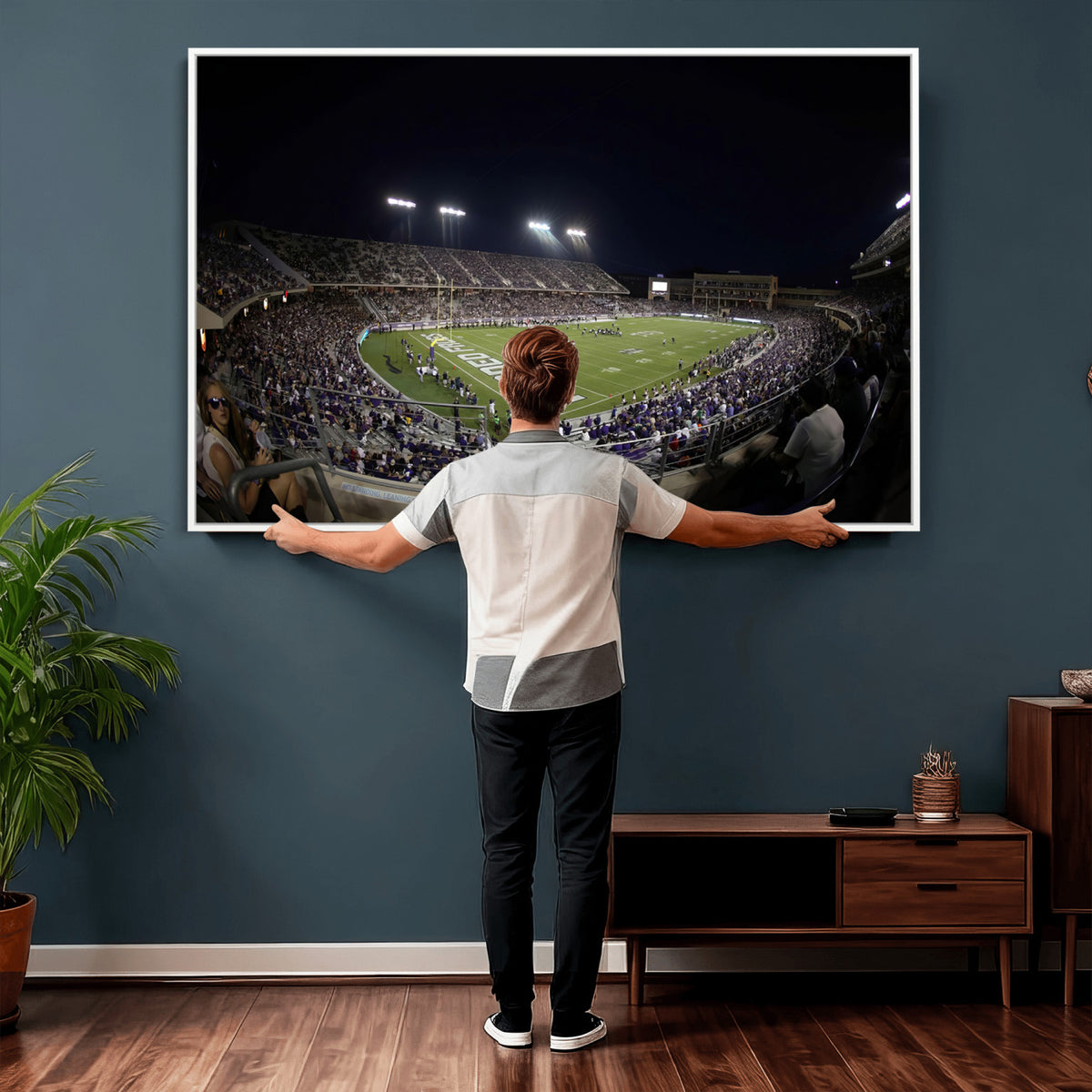 59222-PAN-FL-20X10 - TCU Horned Frogs Football Team Print - Fort Worth Amon G. Carter Stadium Wall Art Canvas Print.