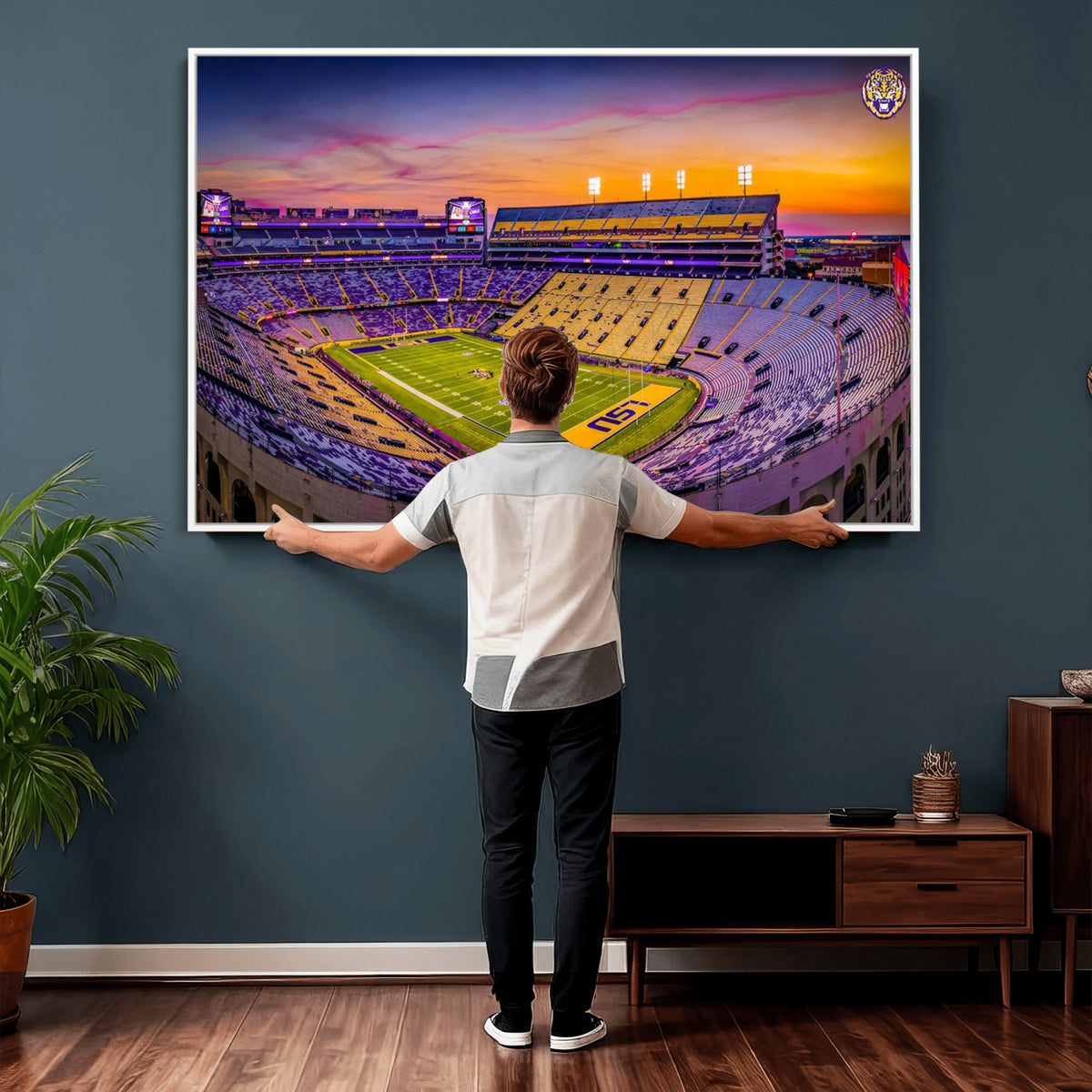 93538-MGV-CV-36X24 - The Louisiana State University Tigers Football Team Print, Framed and Ready to Hang Stadium Print