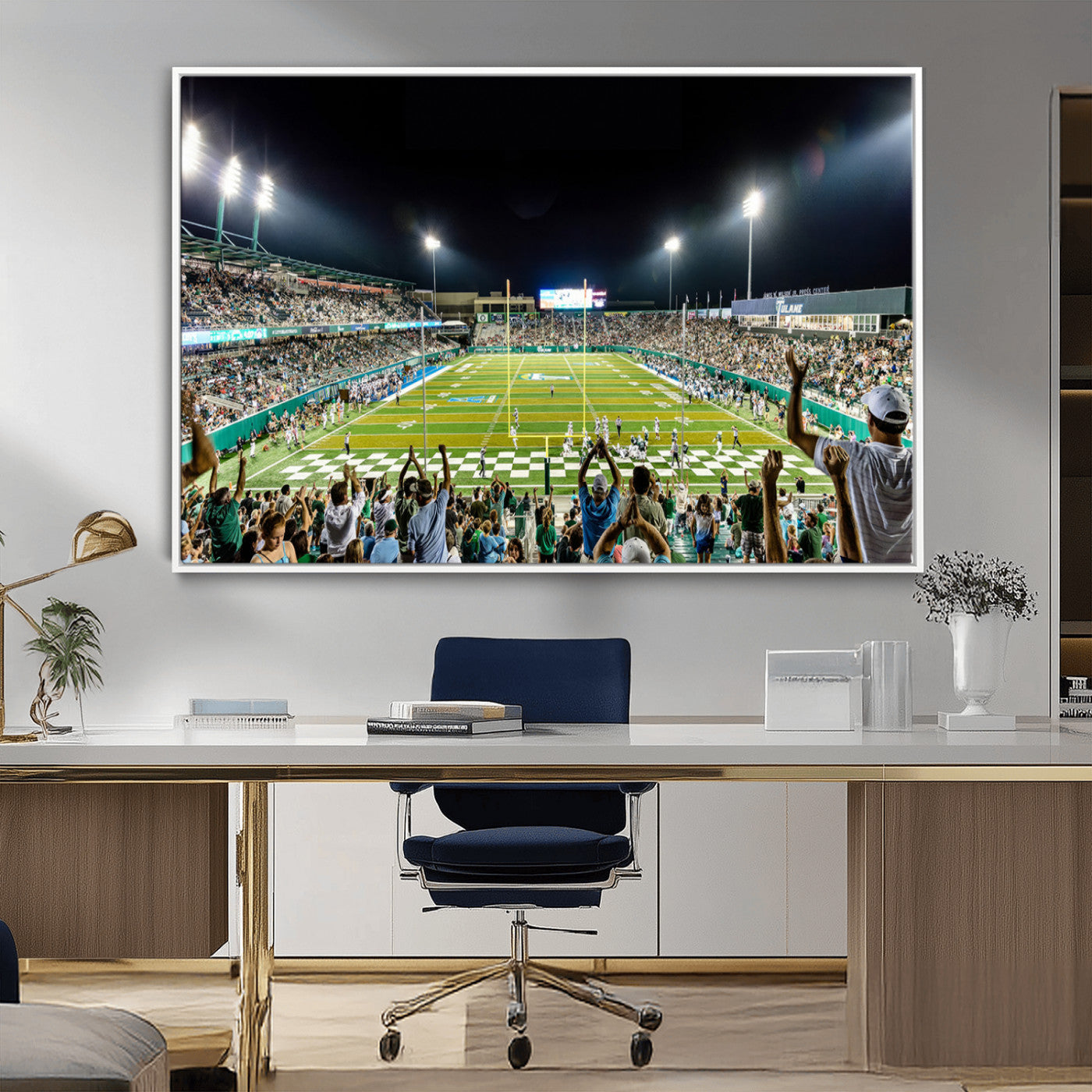 MGV-FC-36X24 - The Tulane University Green Wave Football Team Print - New Orleans Yulman Stadium Wall Art Canvas