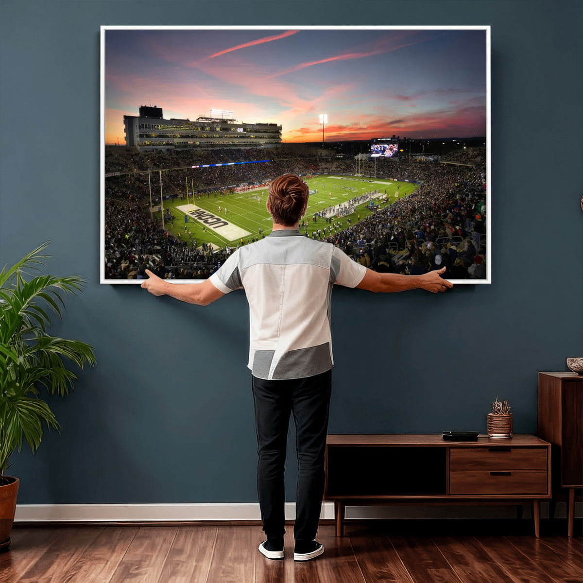 64416-MGV-CV-36X24 - The University of Connecticut UCONN Huskies Football Team Print, Framed and Ready to Hang