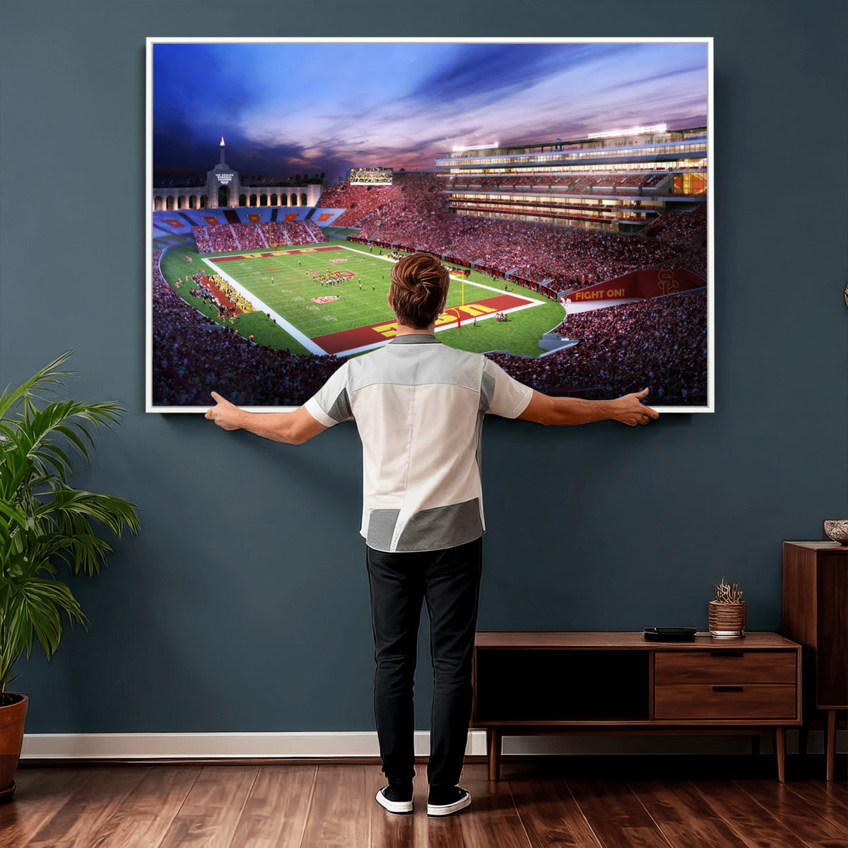 71879-MGV-CV-36X24 - The University of Southern California USC Trojans Football Team Print, Framed and Ready to Hang