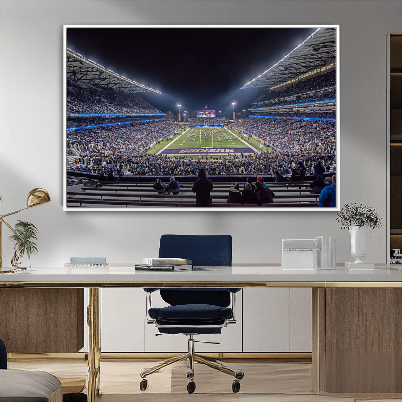 MGV-FC-36X24 - The University of Washington Huskies Football Team Print - Seattle Husky Stadium Wall Art Canvas
