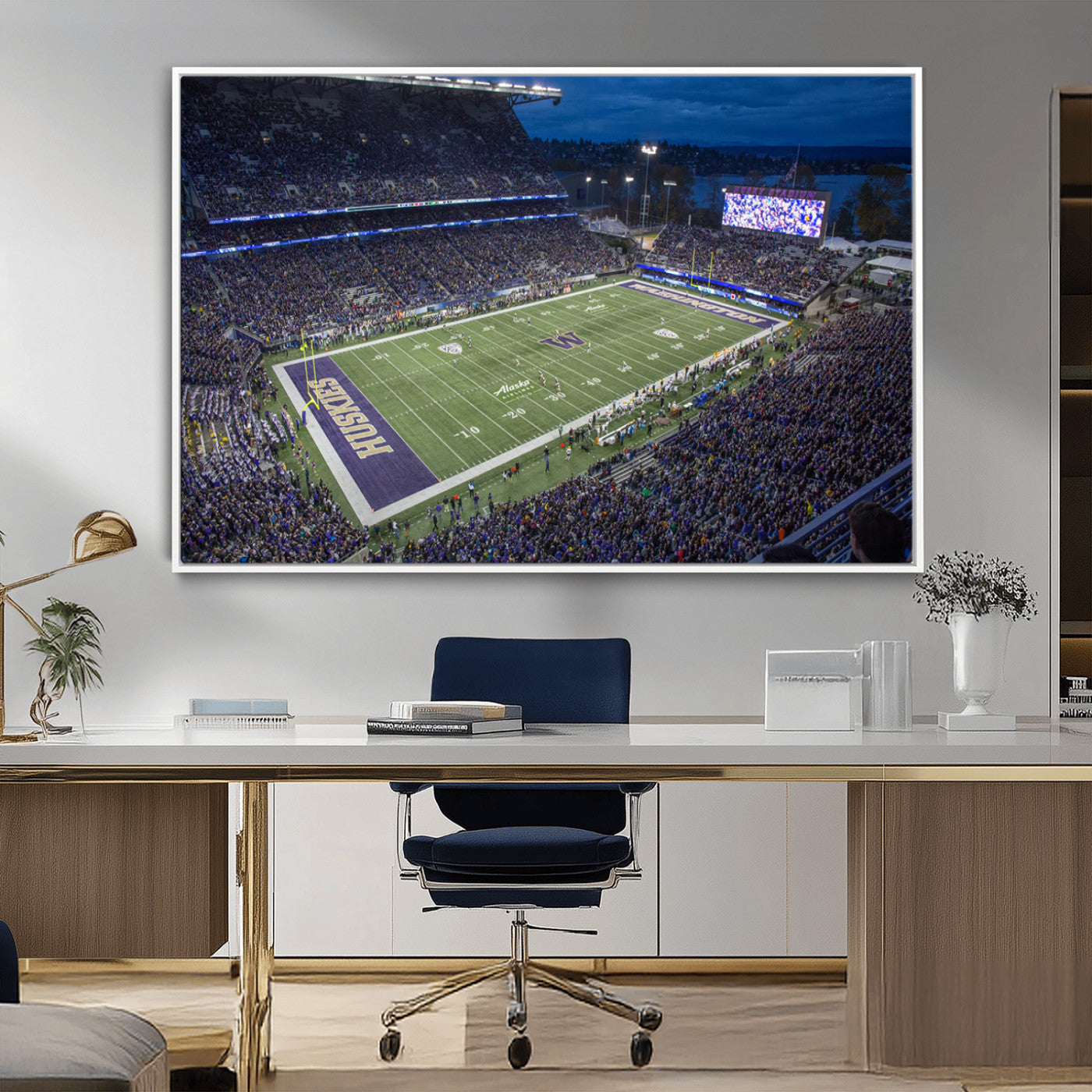 MGV-FC-36X24 - The University of Washington Huskies Football Team Print - Seattle Husky Stadium Wall Art Canvas