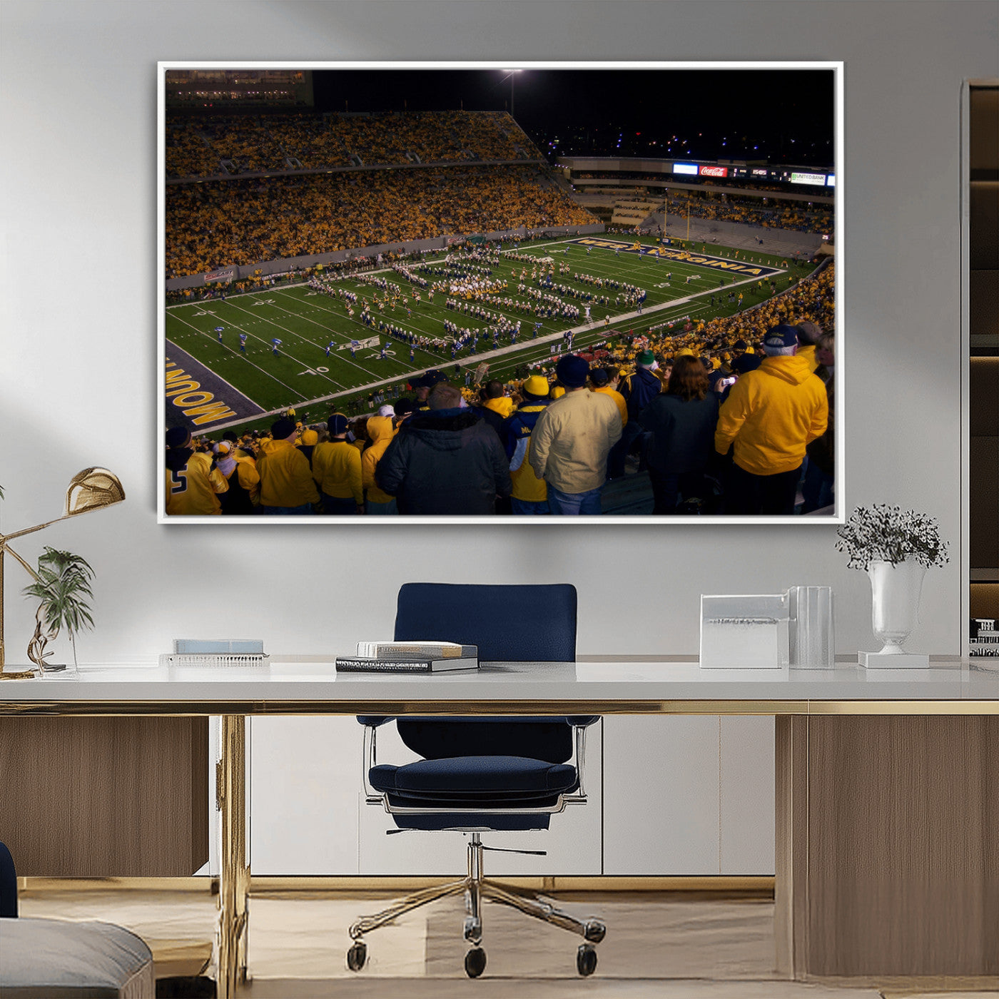 MGV-FC-36X24 - West Virginia Uni Mountaineers Football Team Print - Milan Puskar Stadium Canvas Print Wall Art,